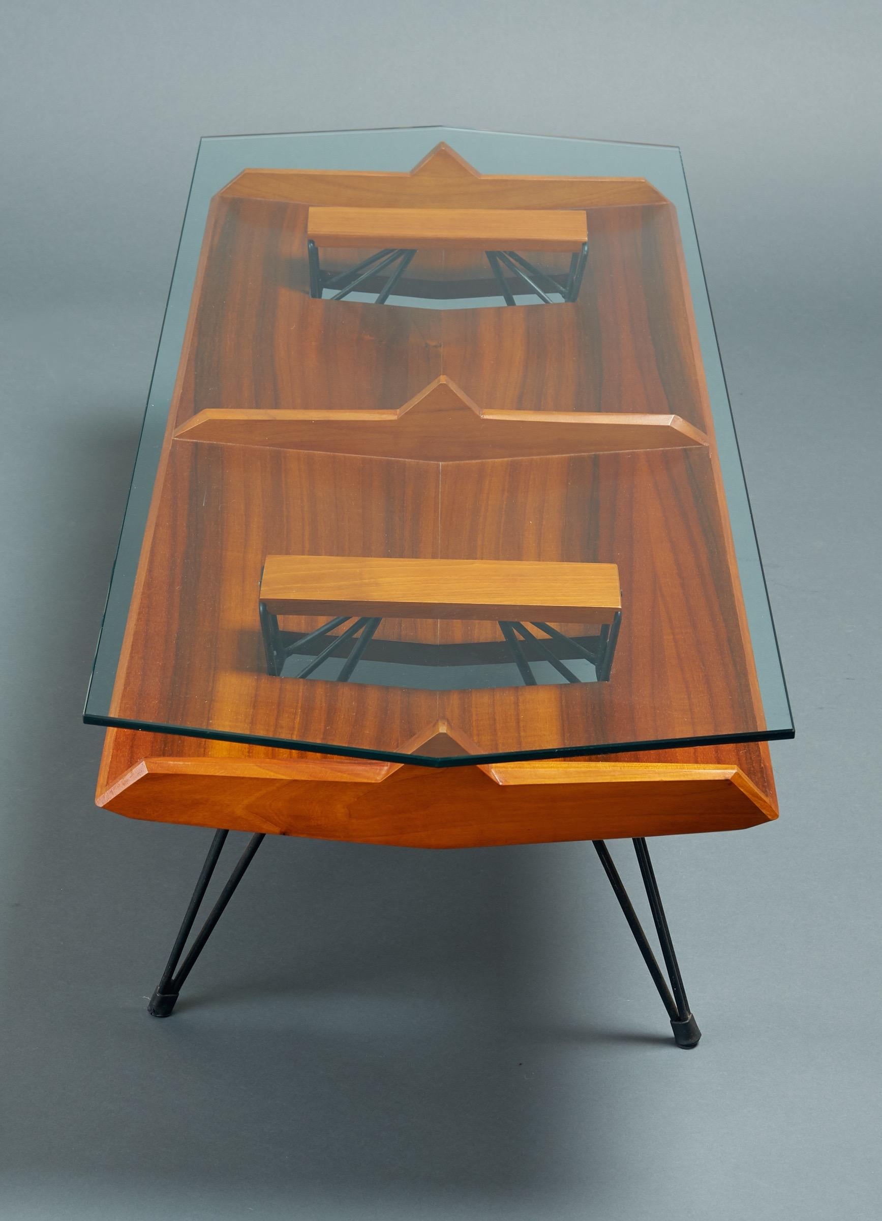 Opere e i Giorni Modernist Architectural Walnut & Glass Coffee Table, Italy 2010 For Sale 1