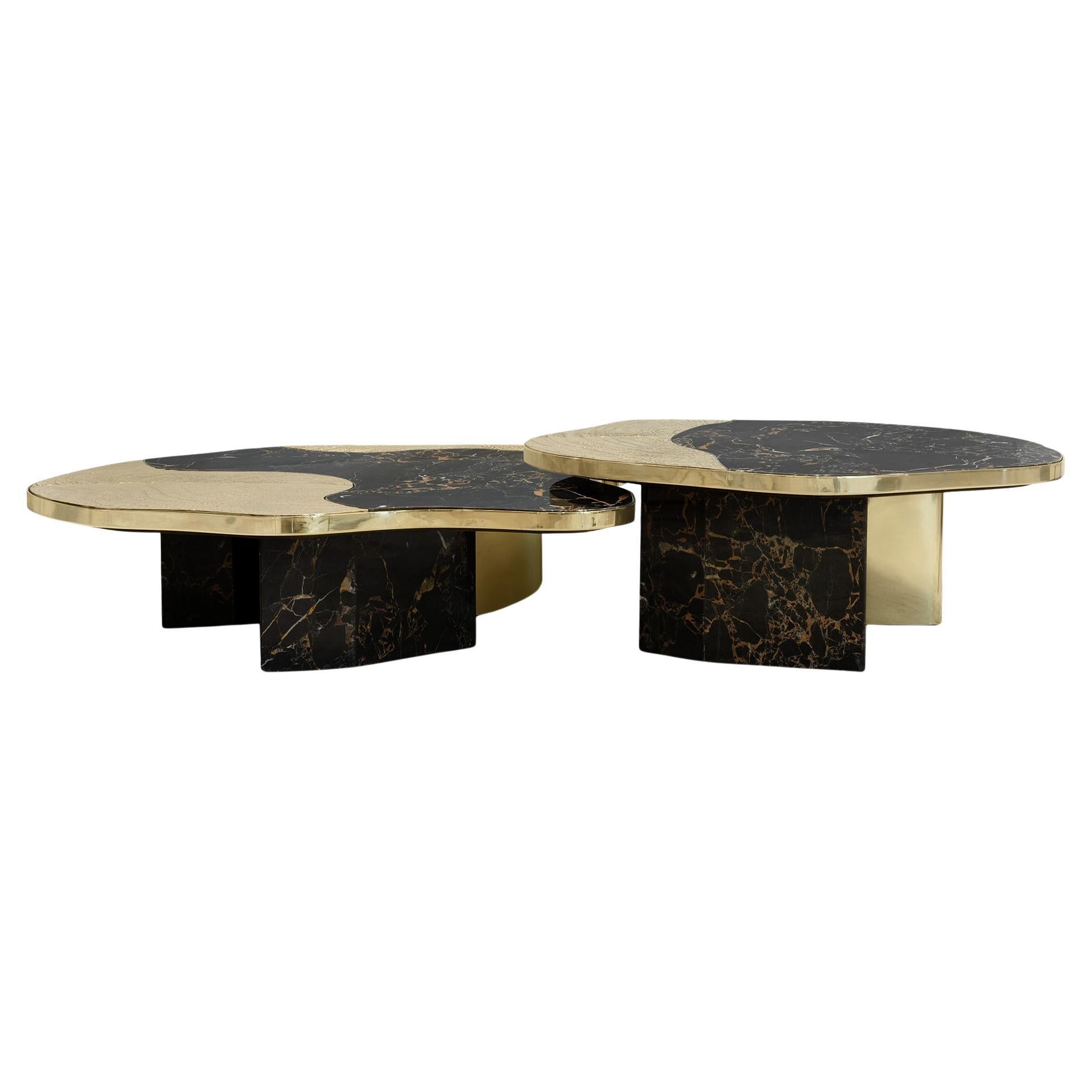 Table centrale Ophelia - Marbre Portoro et or fabriqués à la main - Boca Do Lobo
