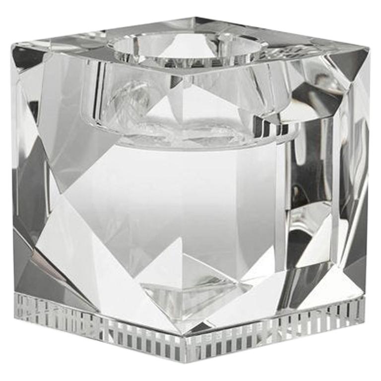 Ophelia Clear Crystal T-Light Holder, Hand-Sculpted Contemporary Crystal For Sale
