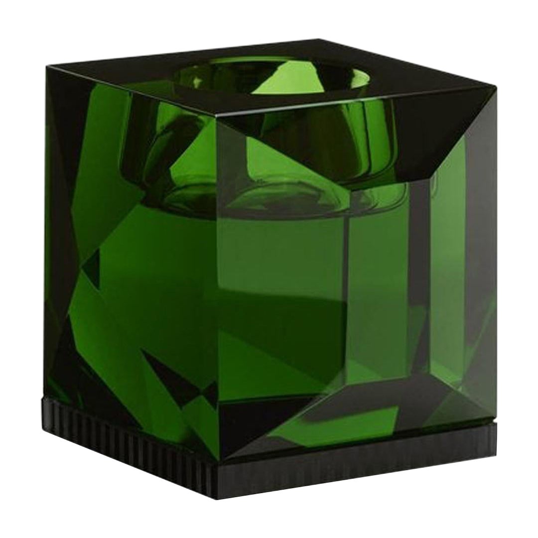 Porte-lumières en cristal vert Ophelia, cristal contemporain sculpté à la main en vente