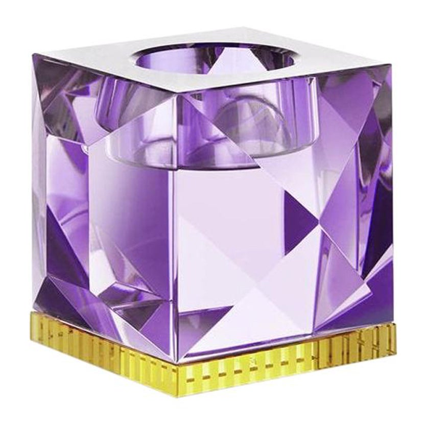 Portavelas en T de Cristal Violeta Ophelia, Cristal Contemporáneo Esculpido a Mano