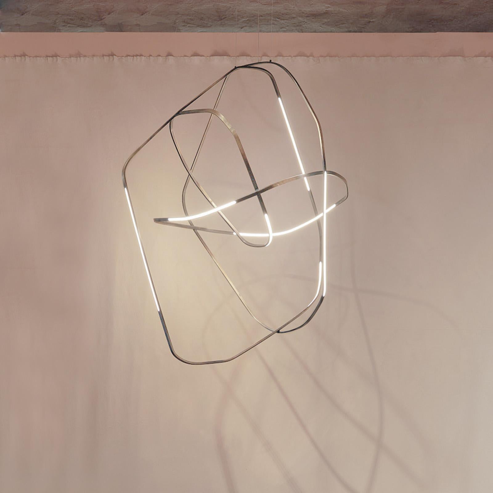 New Contemporary Chandelier in Fossilized Brass and LED by Morghen Studio For Sale 4