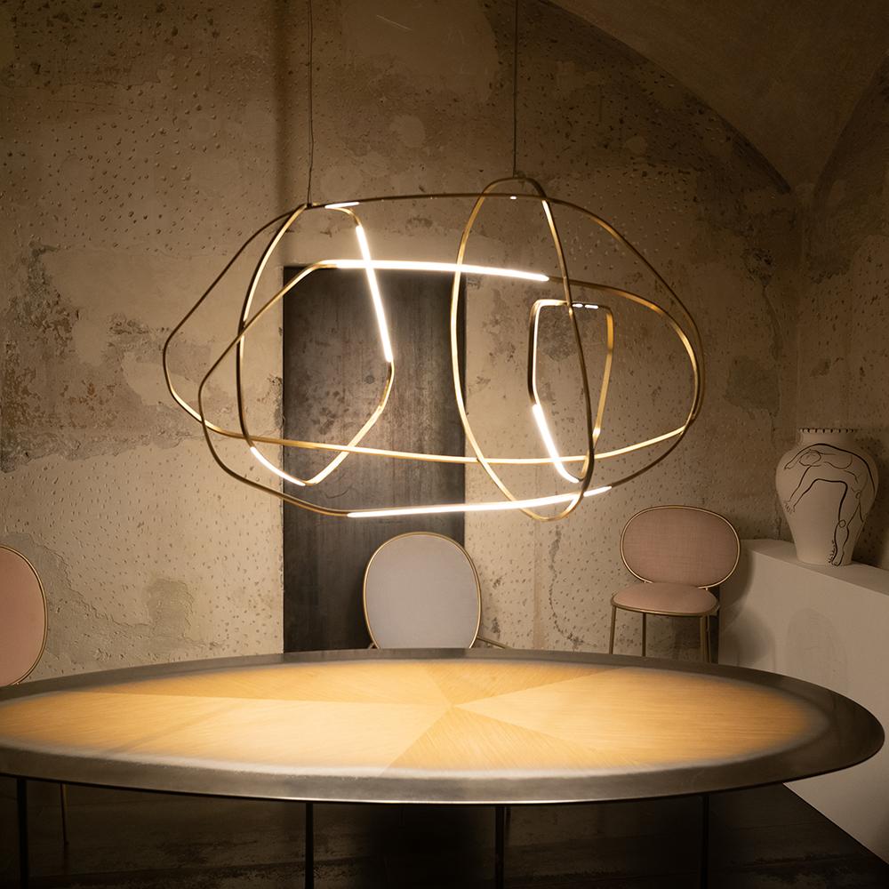 Ophelia XX New Contemporary Pendant Chandelier in Satin Brass by Morghen Studio In New Condition For Sale In Milan, IT