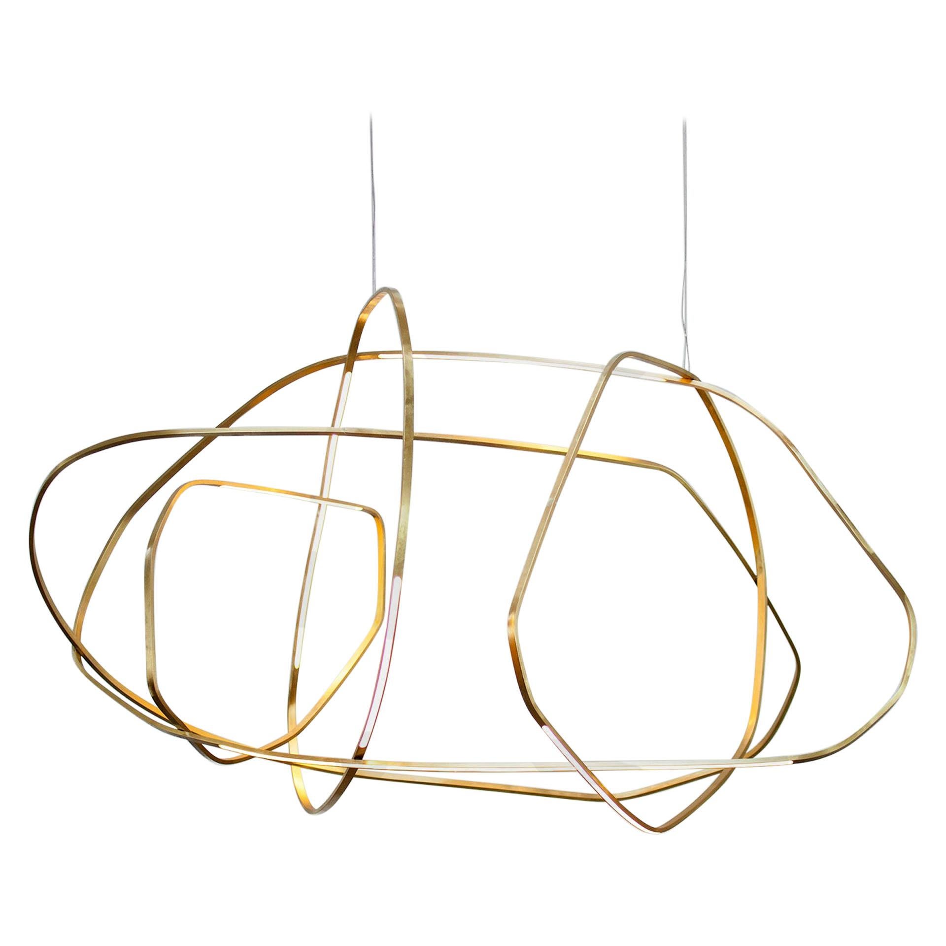 Ophelia XX New Contemporary Pendant Chandelier in Satin Brass by Morghen Studio For Sale