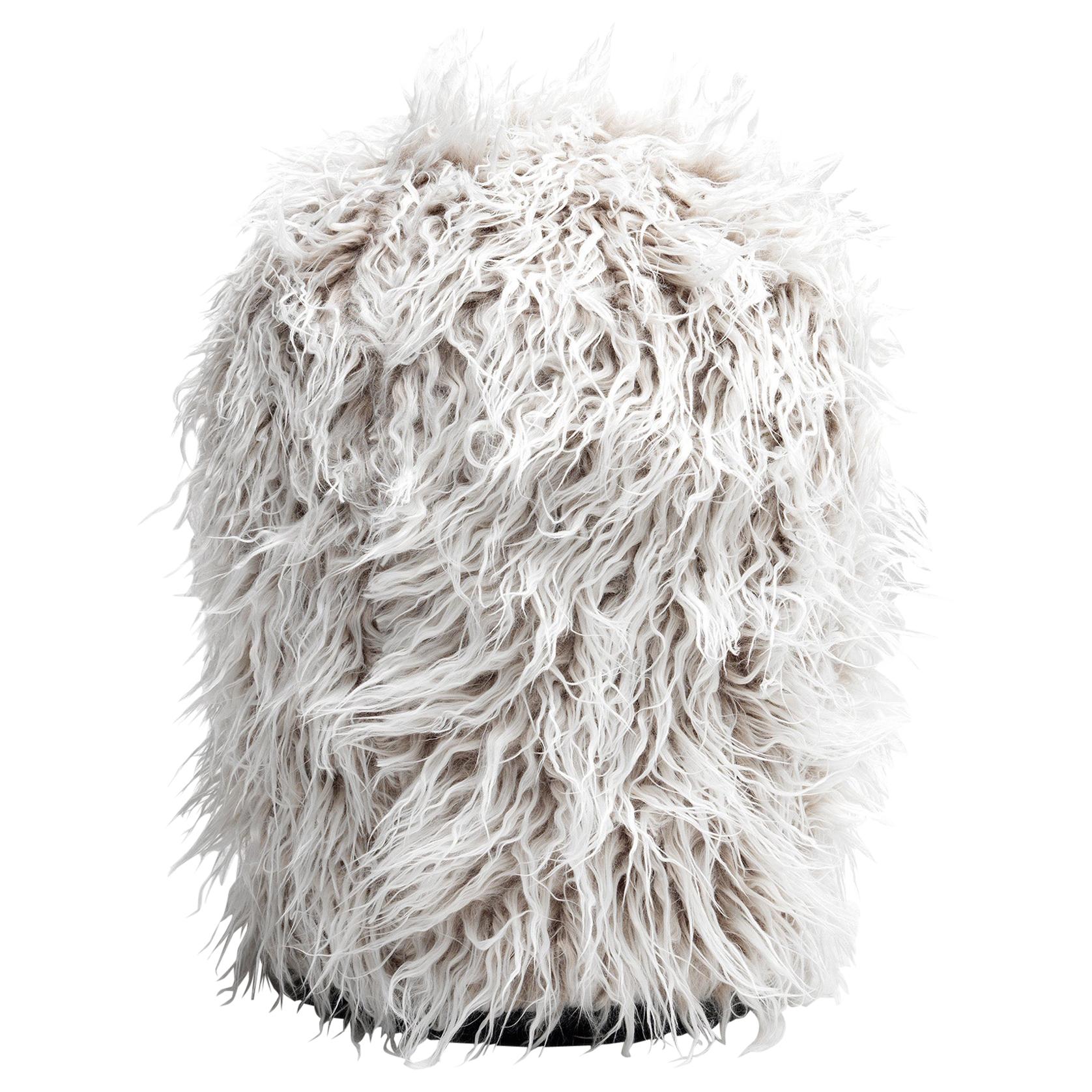 Opinion Ciatti Chummy Frizzy Footstool in White Mélange Synthetic Fur