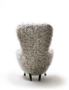 Opinion Ciatti Guelfo Fur Wingback Armchair in White Mélange Synthetic Fur