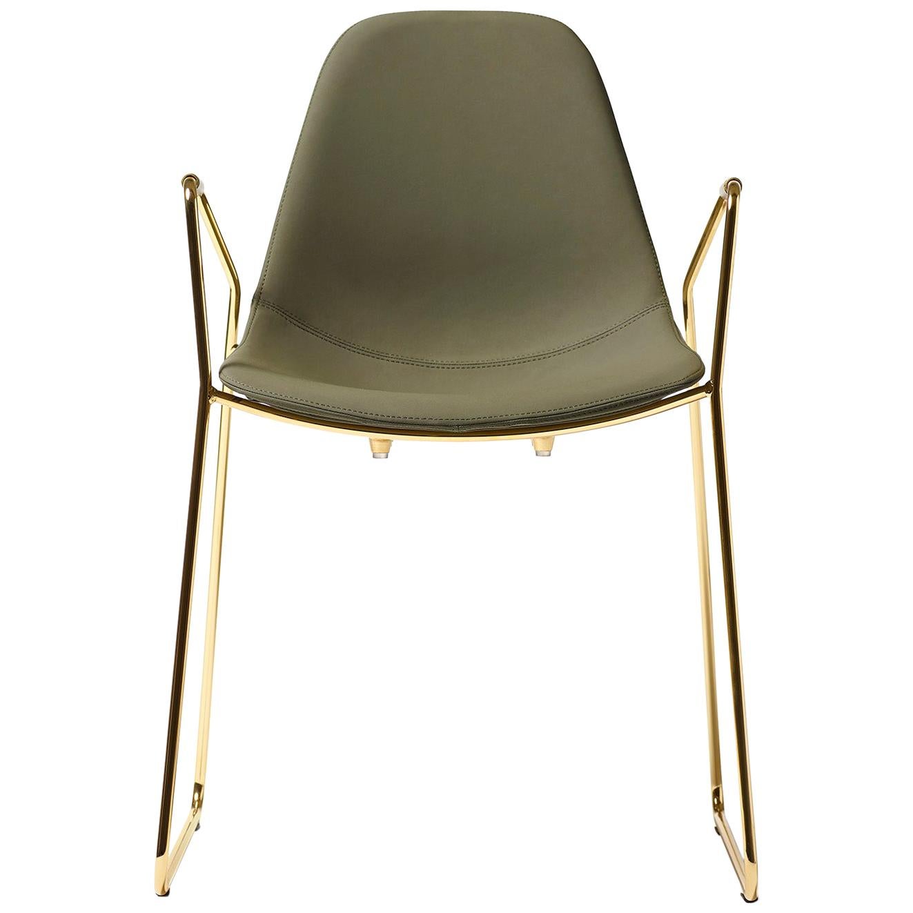 For Sale: Green (Green Fabric with Gold Structure) Opinion Ciatti Mammamia Sled Non Stackable Chair with Armrests