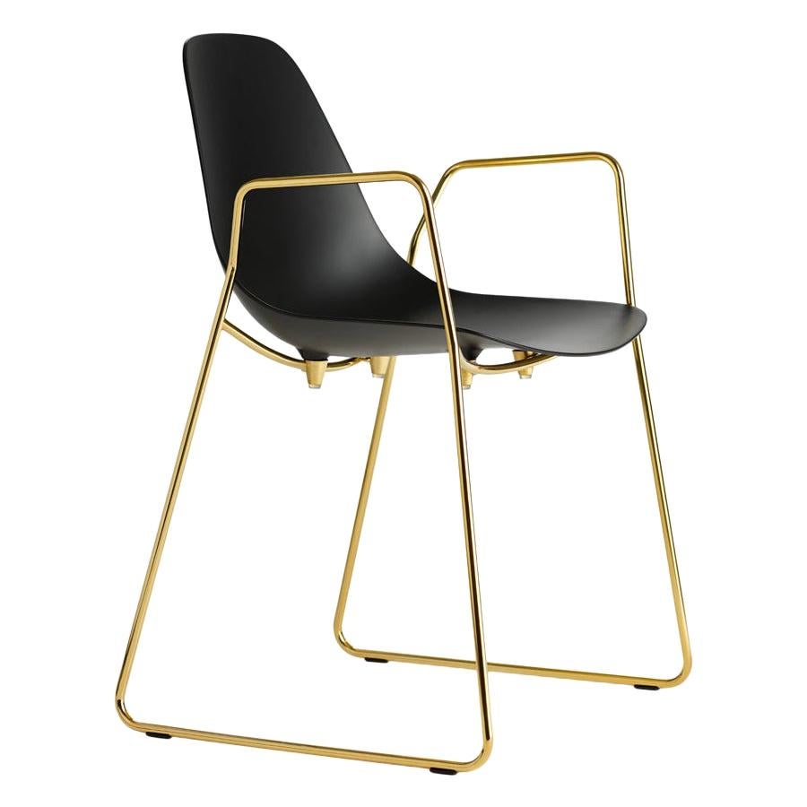 in vendita: Black (Black with Gold Structure) Opinion Ciatti Mammamia Sedia a slitta impilabile con braccioli Set di 2