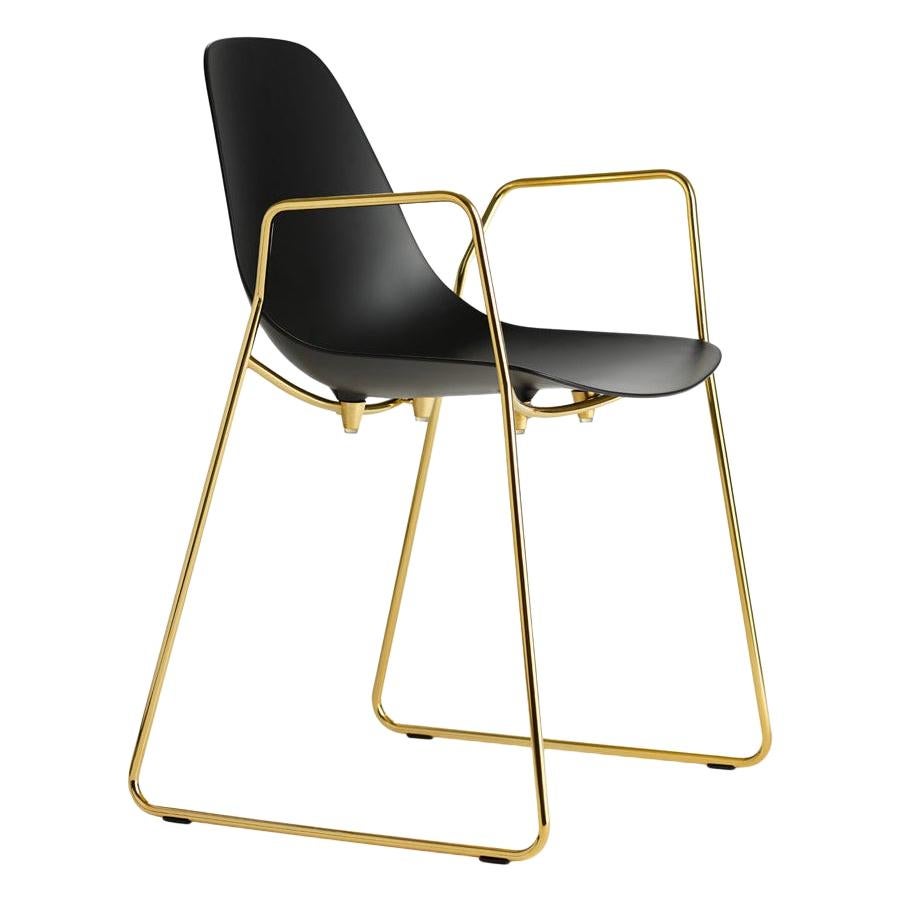 For Sale: Black (Black with Gold Structure) Opinion Ciatti Mammamia Sled Stackable Chair with Armrests Set of 2