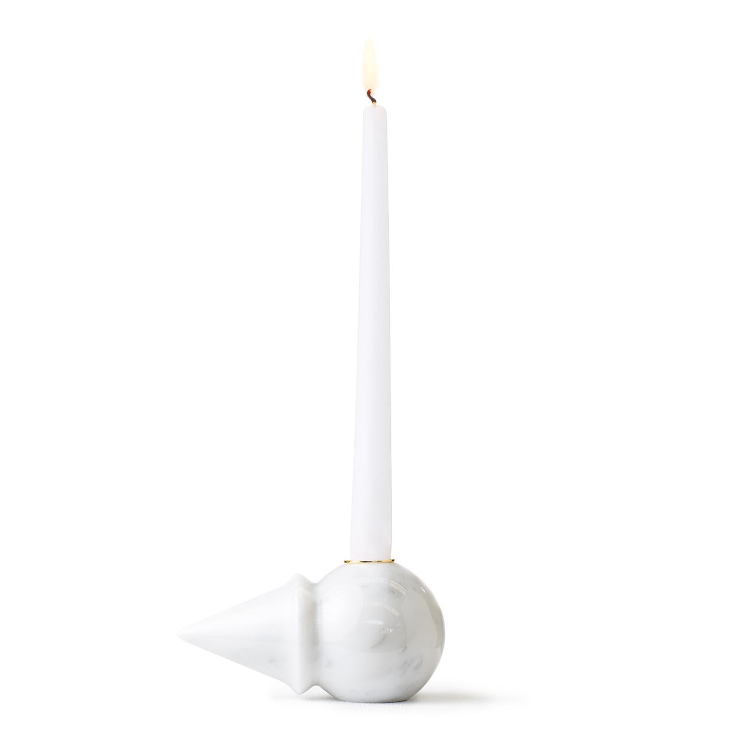 Opinion Ciatti Pinocchio Kerzenhalter aus weißem Carrara-Marmor (Moderne) im Angebot