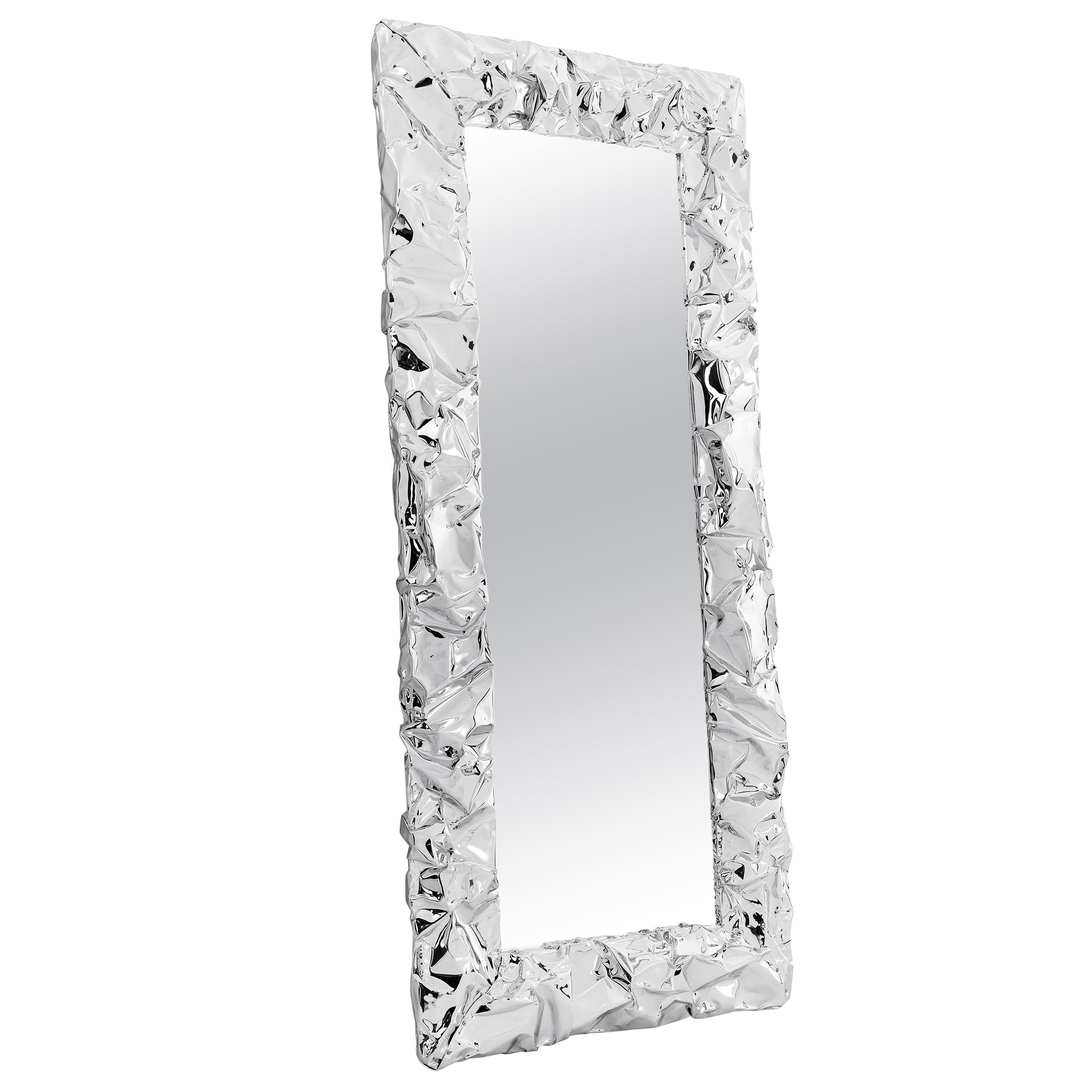 For Sale: Silver (Hand-Wrinkled Chrome) Opinion Ciatti Tab.u Large Rectangular Mirror