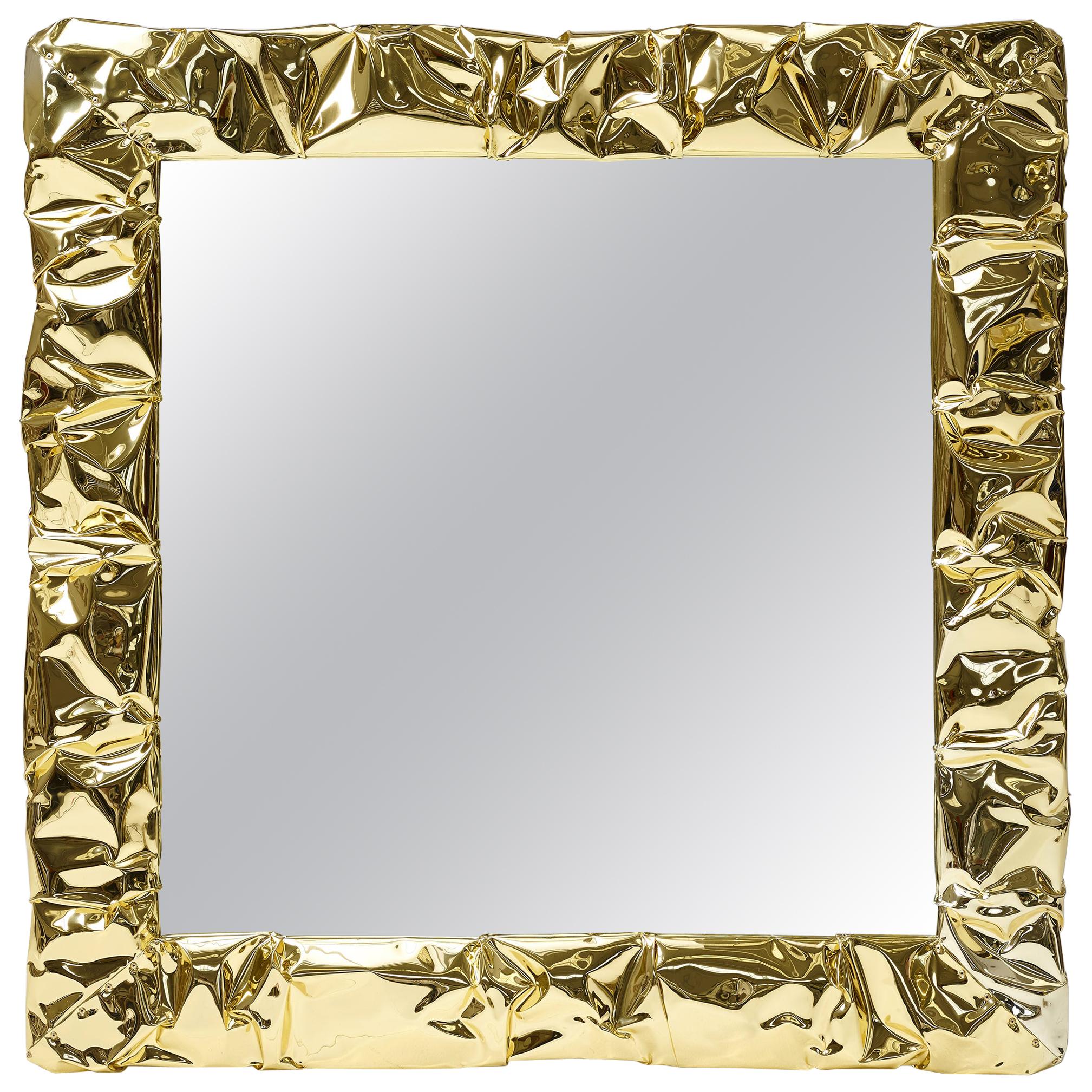 For Sale: Gold (Hand-Wrinkled Gold) Opinion Ciatti Tab.u Large Square Mirror