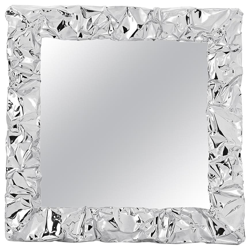 For Sale: Silver (Hand-Wrinkled Chrome) Opinion Ciatti Tab.u Medium Square Mirror