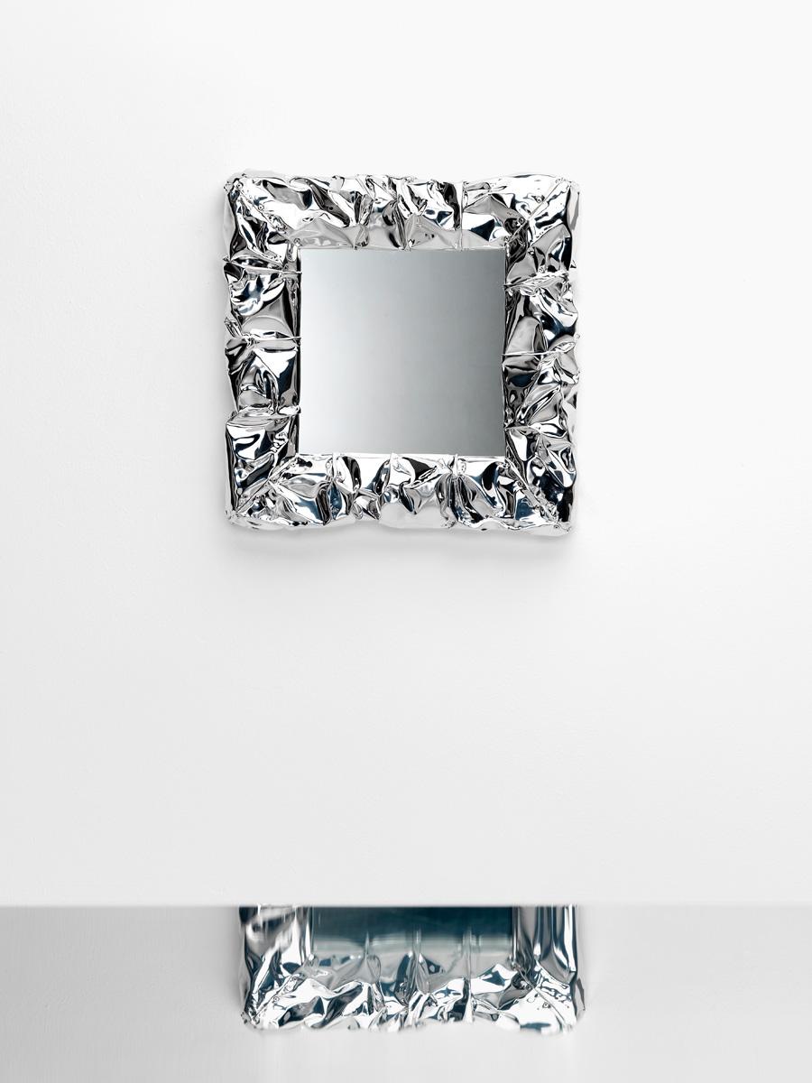 Aluminum Opinion Ciatti Tab.u Small Square Mirror For Sale