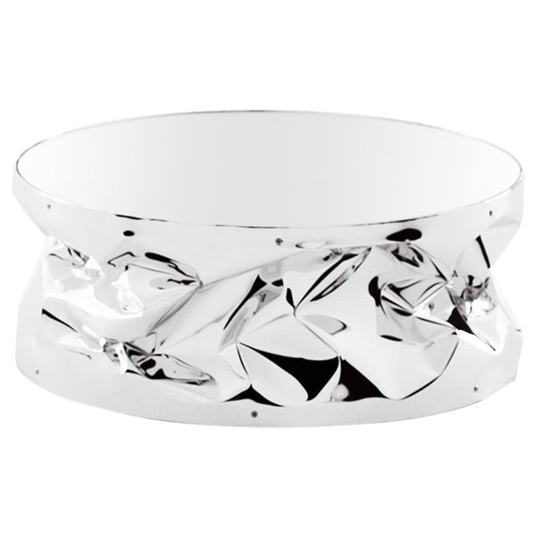 En vente : Silver (Hand-Wrinkled Chrome) Avis Ciatti Tab.ulino Petite table avec plateau miroir