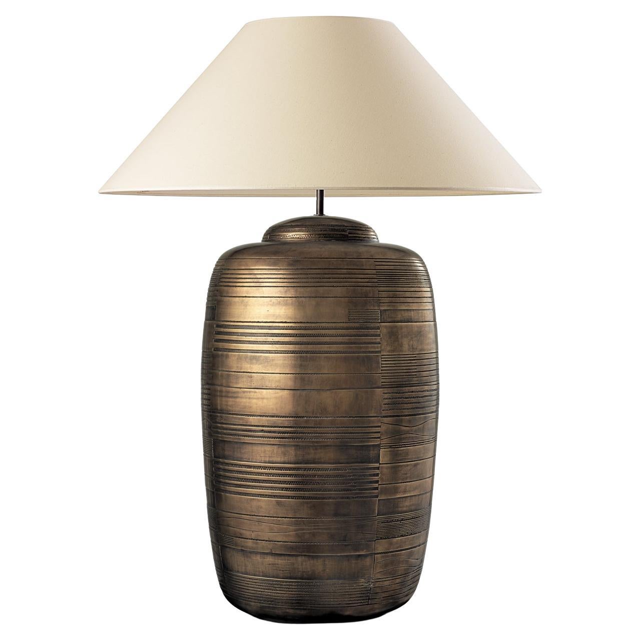 OPIO. Table Lamp in Aged Brass, Modern Art Deco Design Handmade. Shade included For Sale