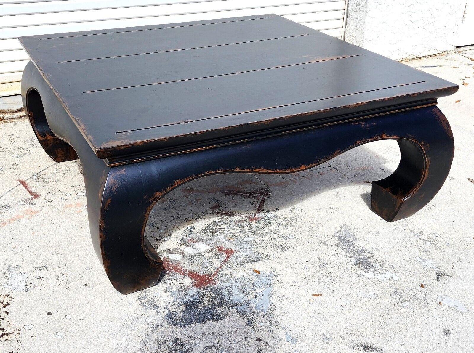 For FULL item description click on CONTINUE READING below.

Offering One Of Our Recent Palm Beach Estate Fine Furniture Acquisitions Of A
Vintage Ming Opium Solid Wood Distressed Finish Cocktail Coffee Table
Very solid, heavy, and well-built