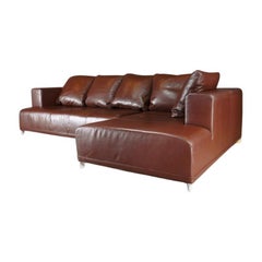 Opium L-Shape Corner Sofa with Chaise in Brown Leather by Didier Gomez