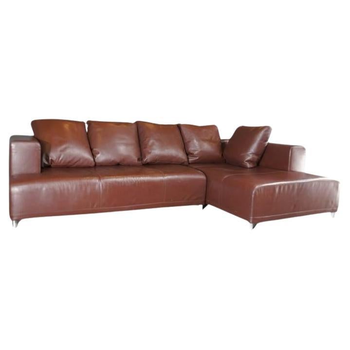 Opium L-Shape Corner Sofa with Chaise in Brown Leather by Didier Gomez