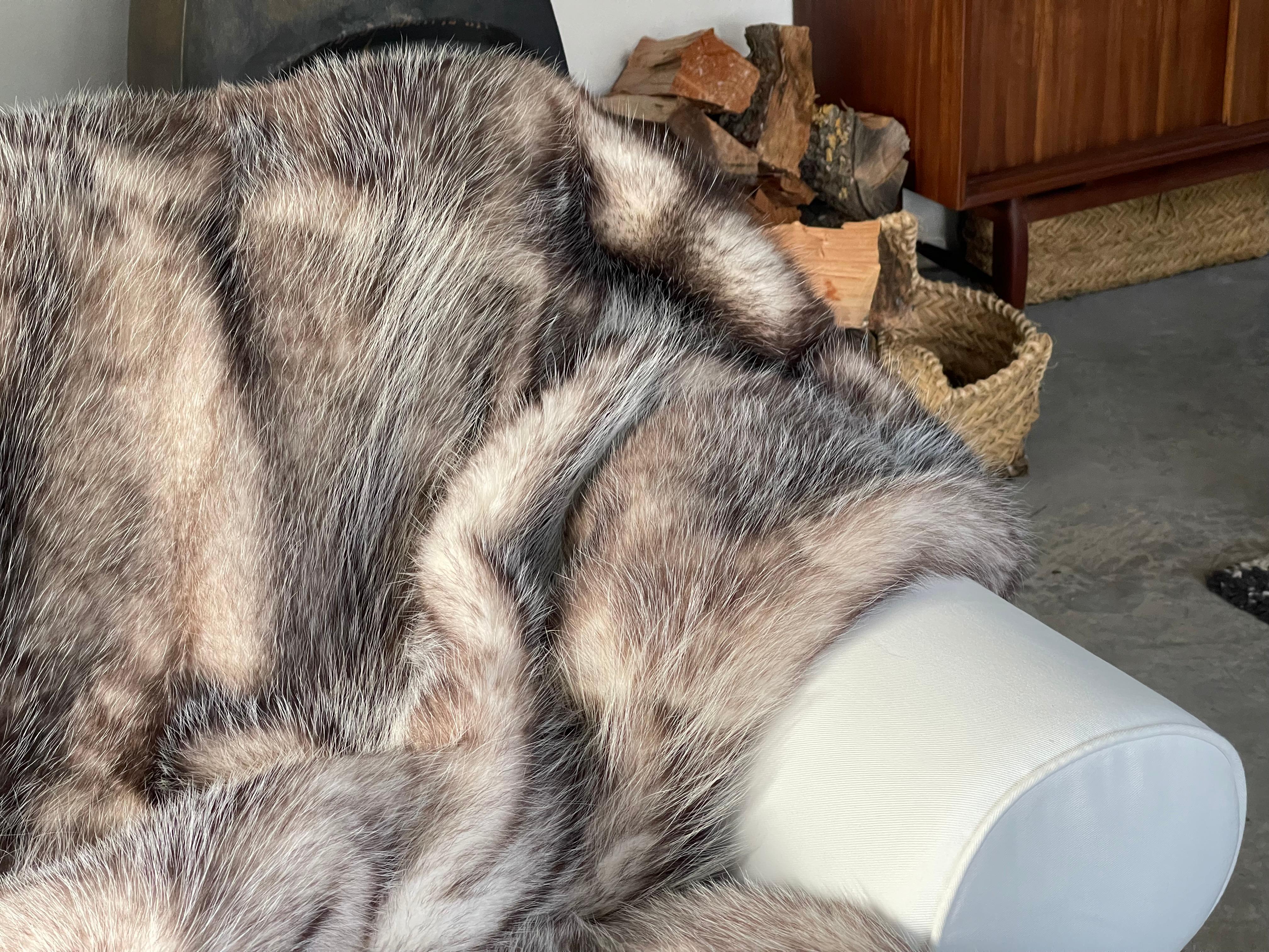 Spanish Opossum Fur Bed / Sofa Throw Blanket. Merino Wool Backing For Sale