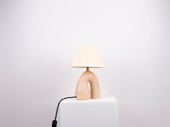 'Opposée' Table Lamp, Californian Cream 'Satin' with Ivory Raffia Shade