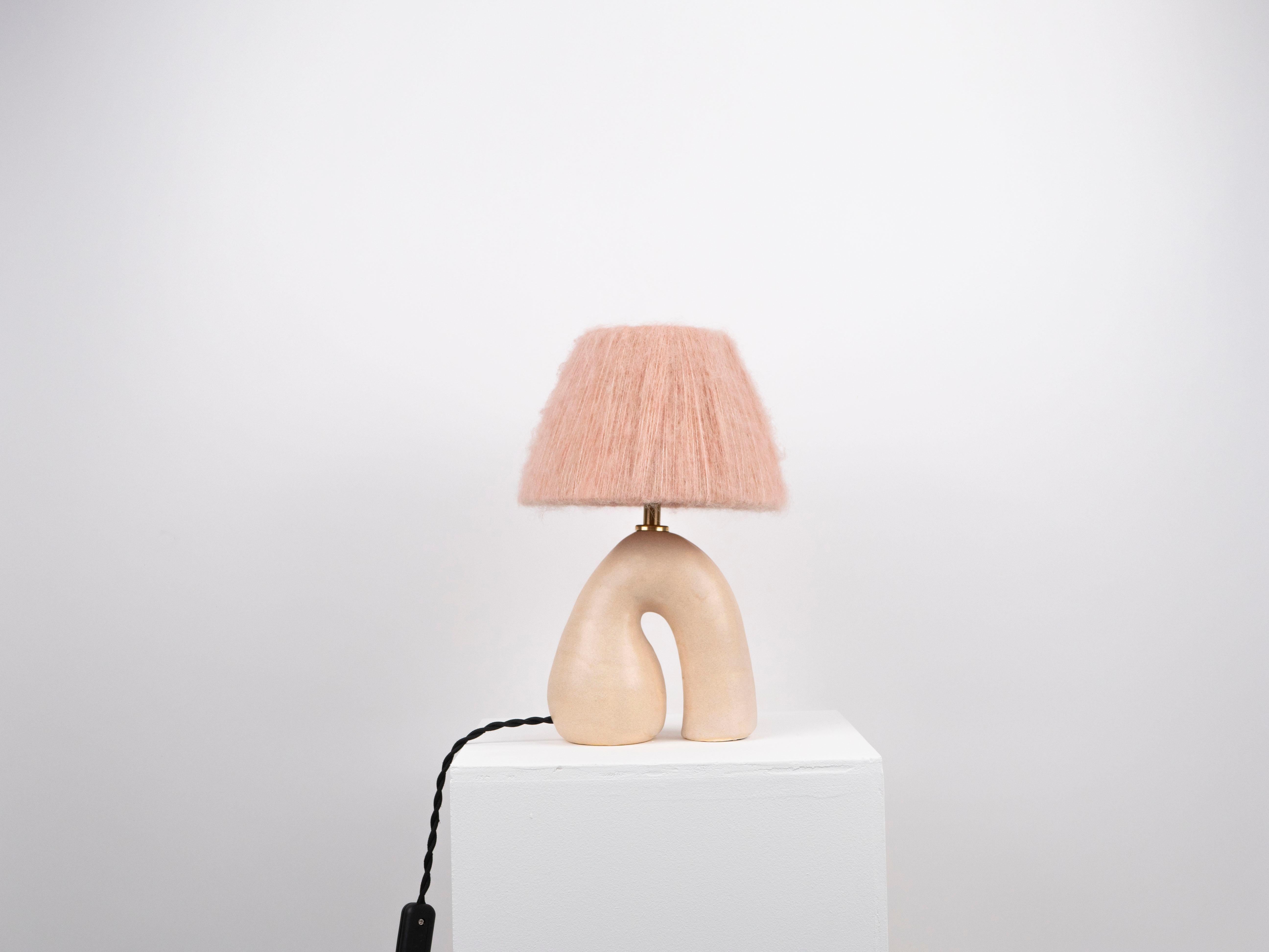 Cream Base with a Satin finish and Pink Wool Shade

Estimated processing time is 2 weeks from order confirmation

Pictured with a Mini Globe LED E27 Bulb. Bulb not included

To pair this base with a shade in an alternative colour or material, click