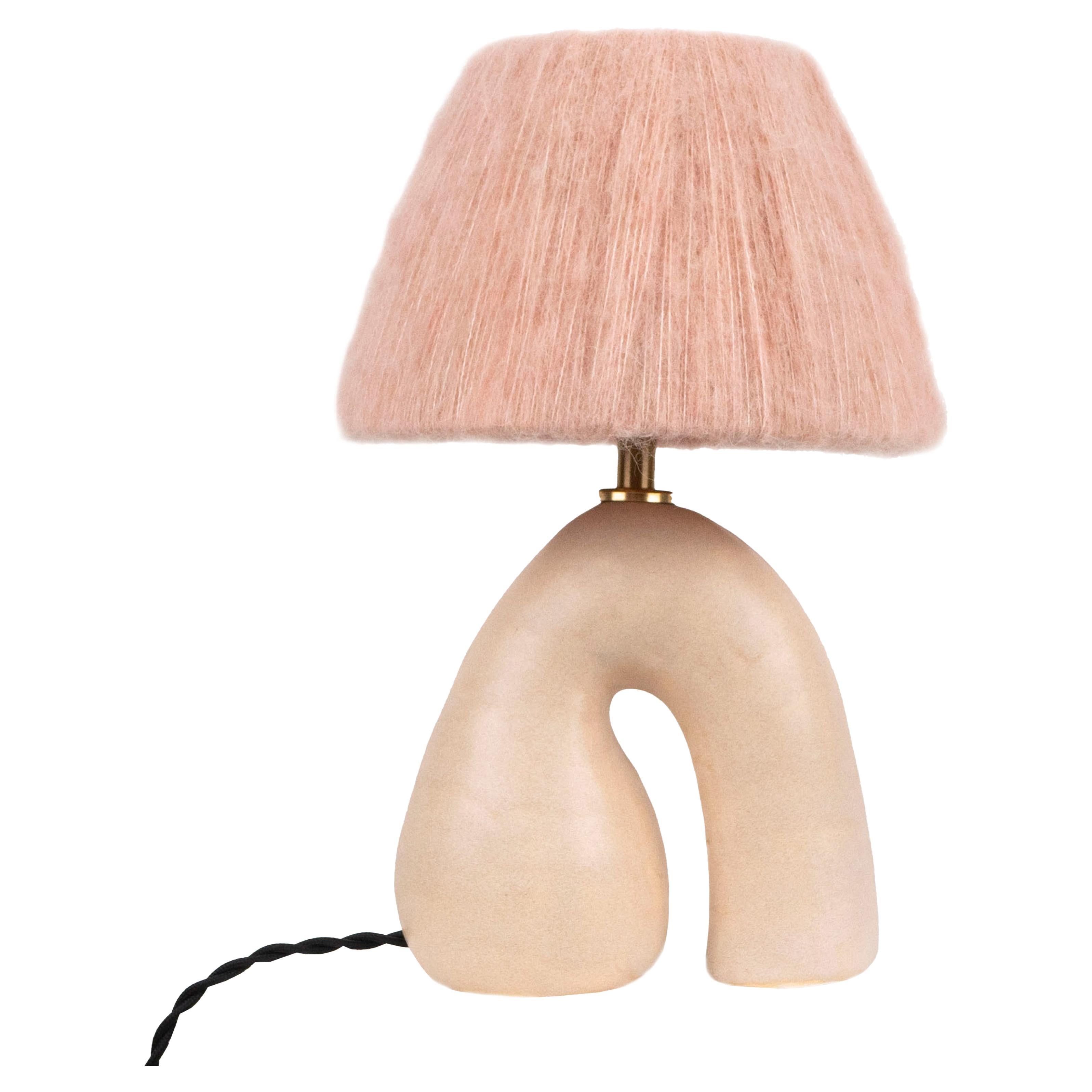 'Opposée' Table Lamp, Californian Cream 'Satin', Pink Wool Shade