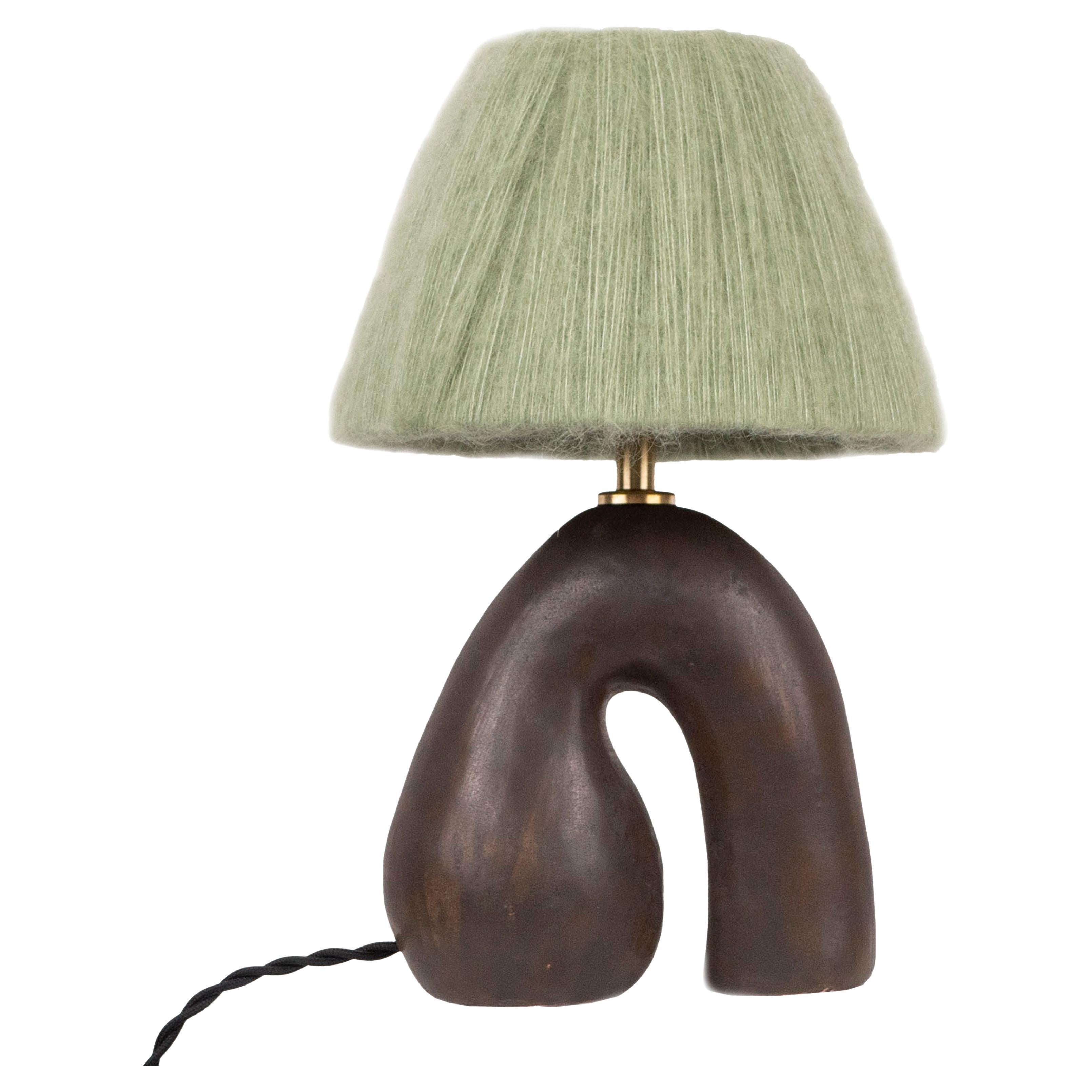 'Opposée' Table Lamp, Granite Black 'Satin', Green Wool Shade For Sale