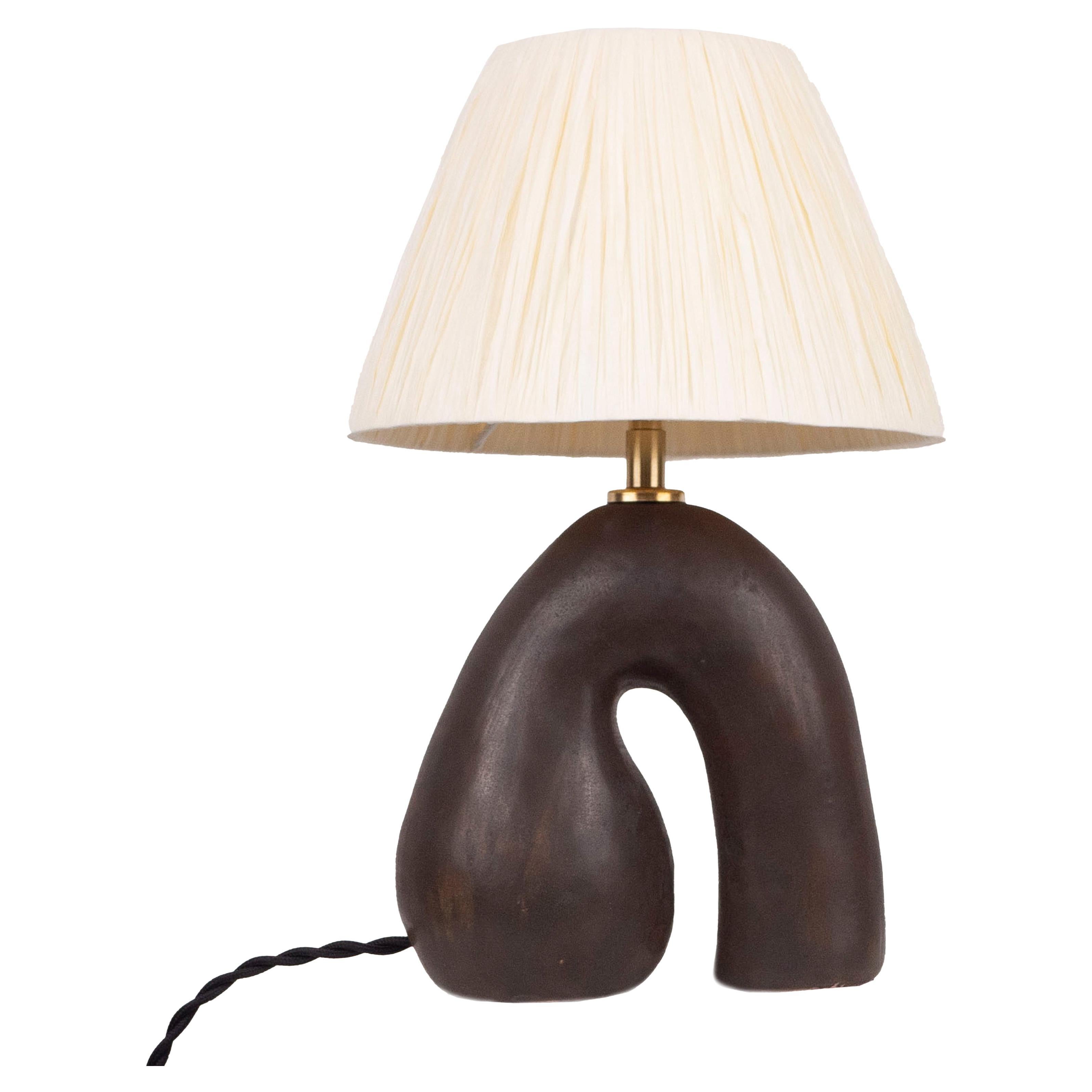 'Opposée' Table Lamp, Granite Black 'Satin', Ivory Raffia Shade For Sale