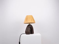 'Opposée' Table Lamp - Satin Brown with Sand Raffia Shade