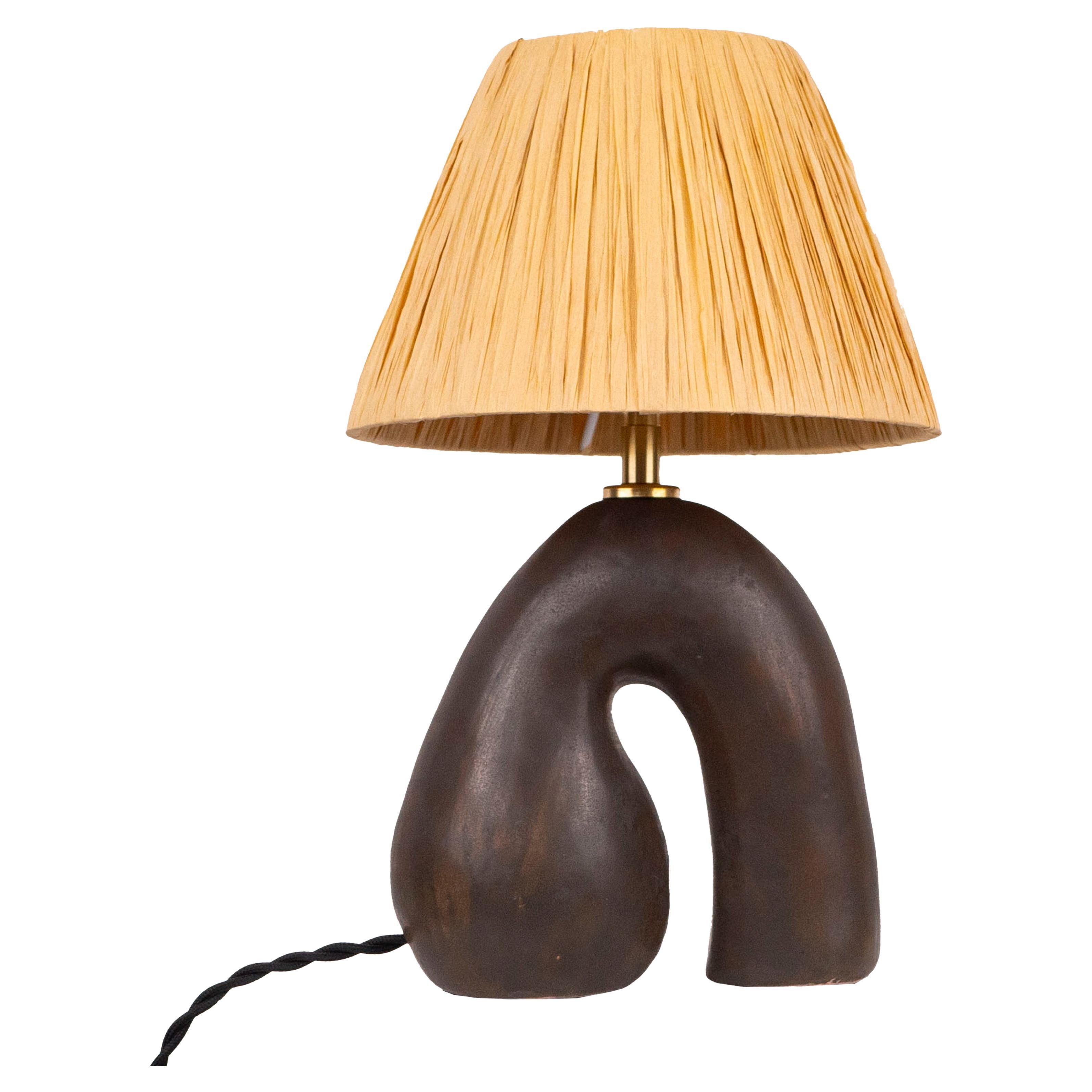 'Opposée' Table Lamp, Granite Black 'Satin', Sand Raffia Shade For Sale