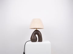 Lámpara de Sobremesa 'Opposée' - Marrón Satinado con Pantalla de Lana Crema