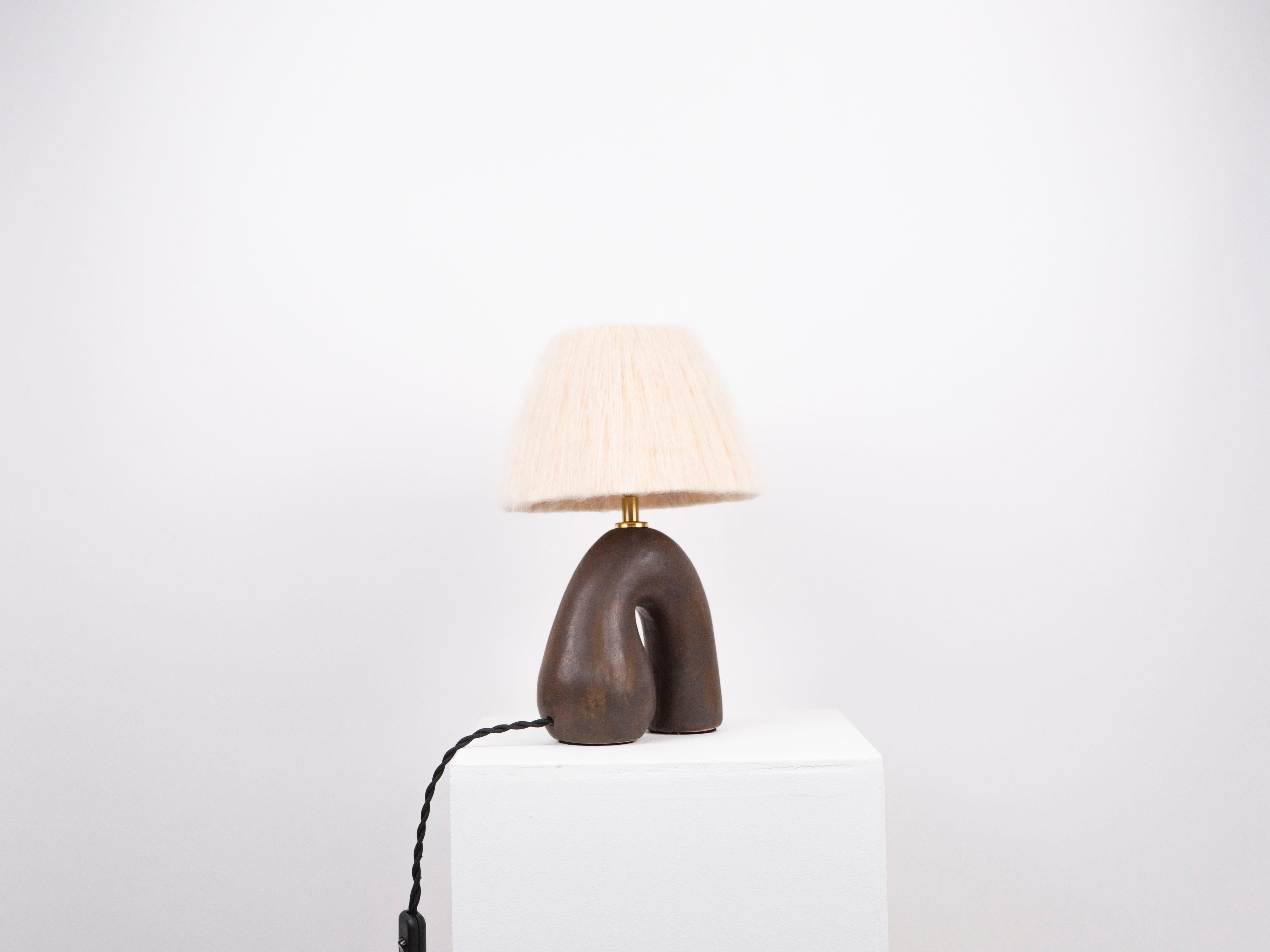 British 'Opposée' Table Lamp - Satin Brown with Cream Wool Shade For Sale