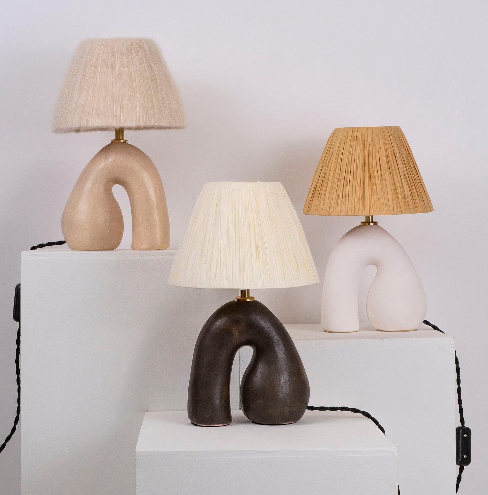 'Opposée' Table Lamp - Satin Brown with Cream Wool Shade In New Condition For Sale In London, GB