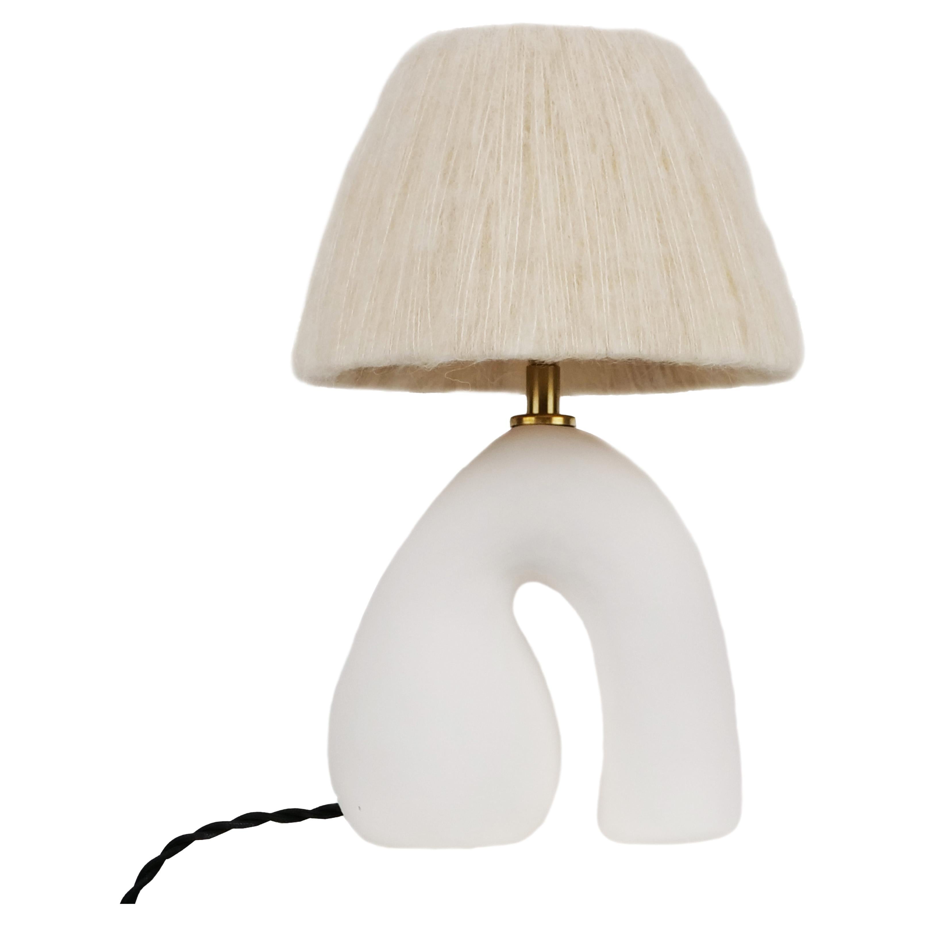 'Opposée' Table Lamp, White 'Matte',  Cream Wool Shade For Sale