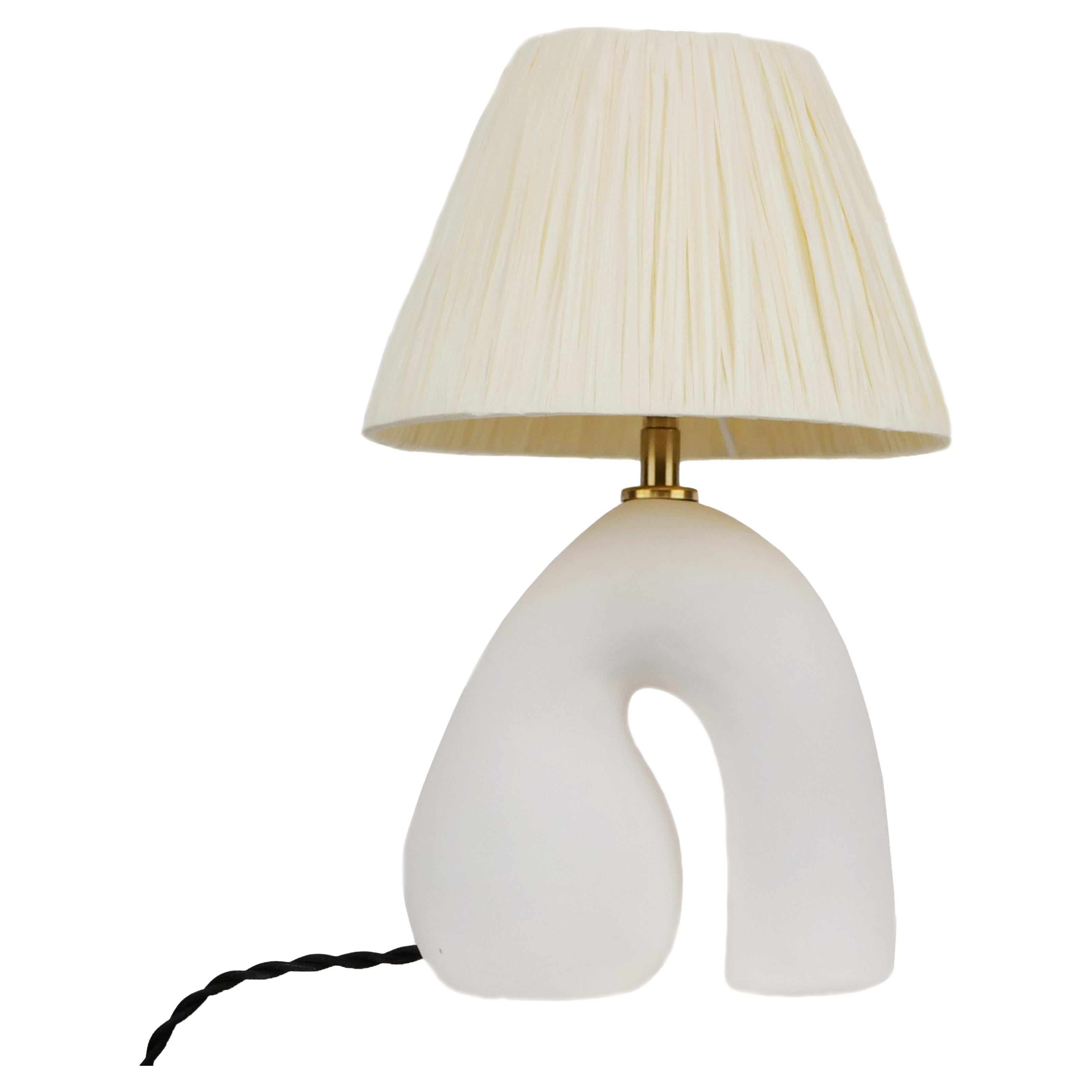 'Opposée' Table Lamp, White 'Matte',  Ivory Raffia Shade For Sale