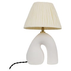 'Opposée' Table Lamp, White 'Matte',  Ivory Raffia Shade