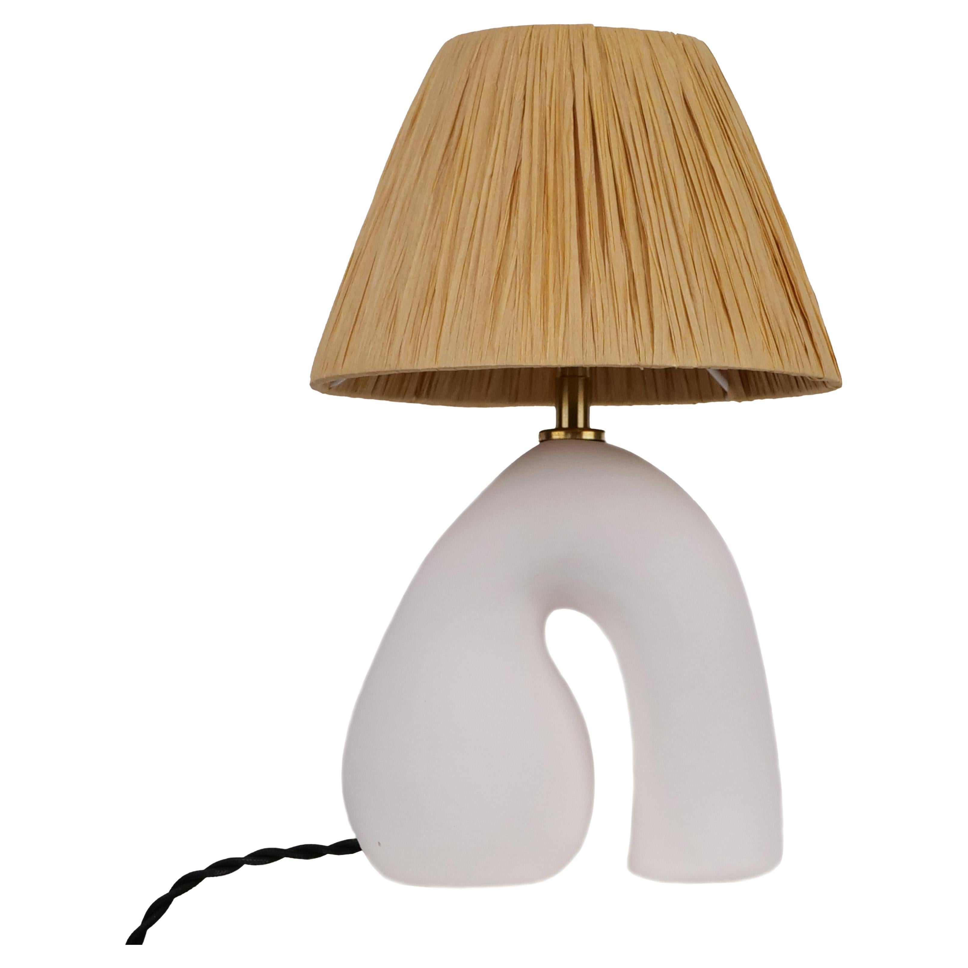'Opposée' Table Lamp, White 'Matte',  Sand Raffia Shade