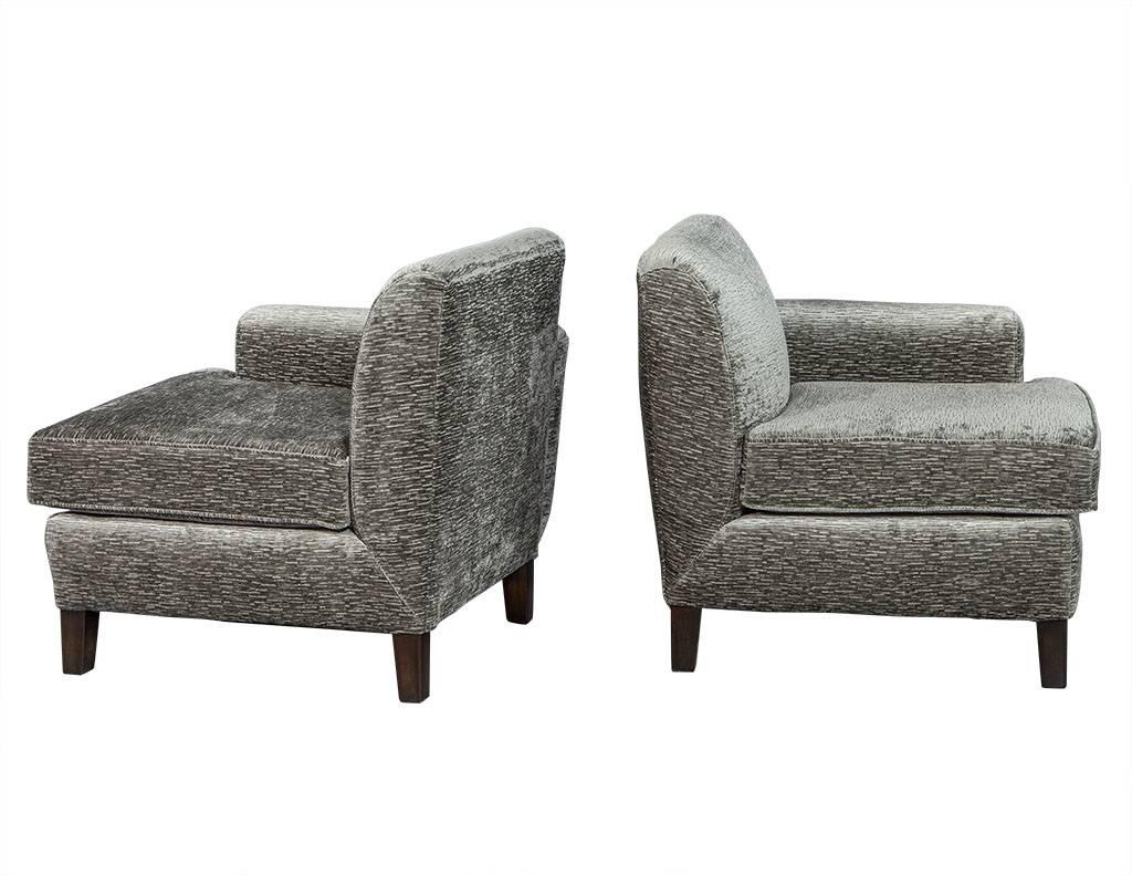 American Opposing Modern Lounge Chairs in Plush Grey For Sale