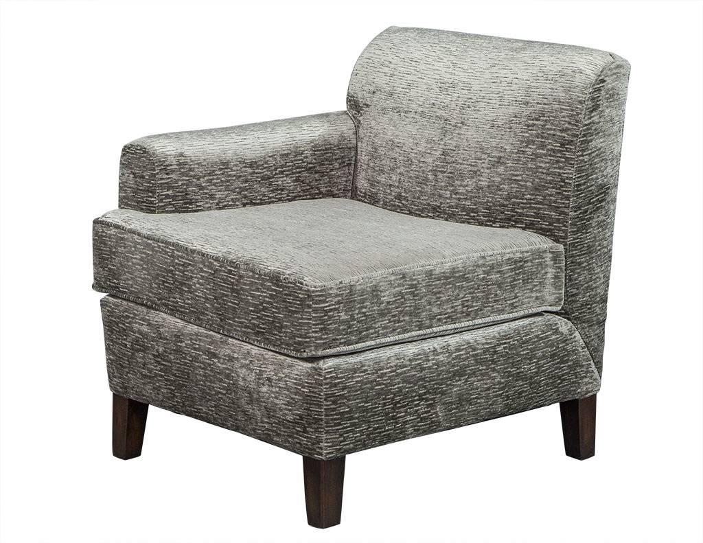 Opposing Modern Lounge Chairs in Plush Grey In Excellent Condition For Sale In North York, ON