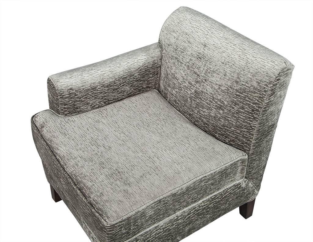 Fabric Opposing Modern Lounge Chairs in Plush Grey For Sale