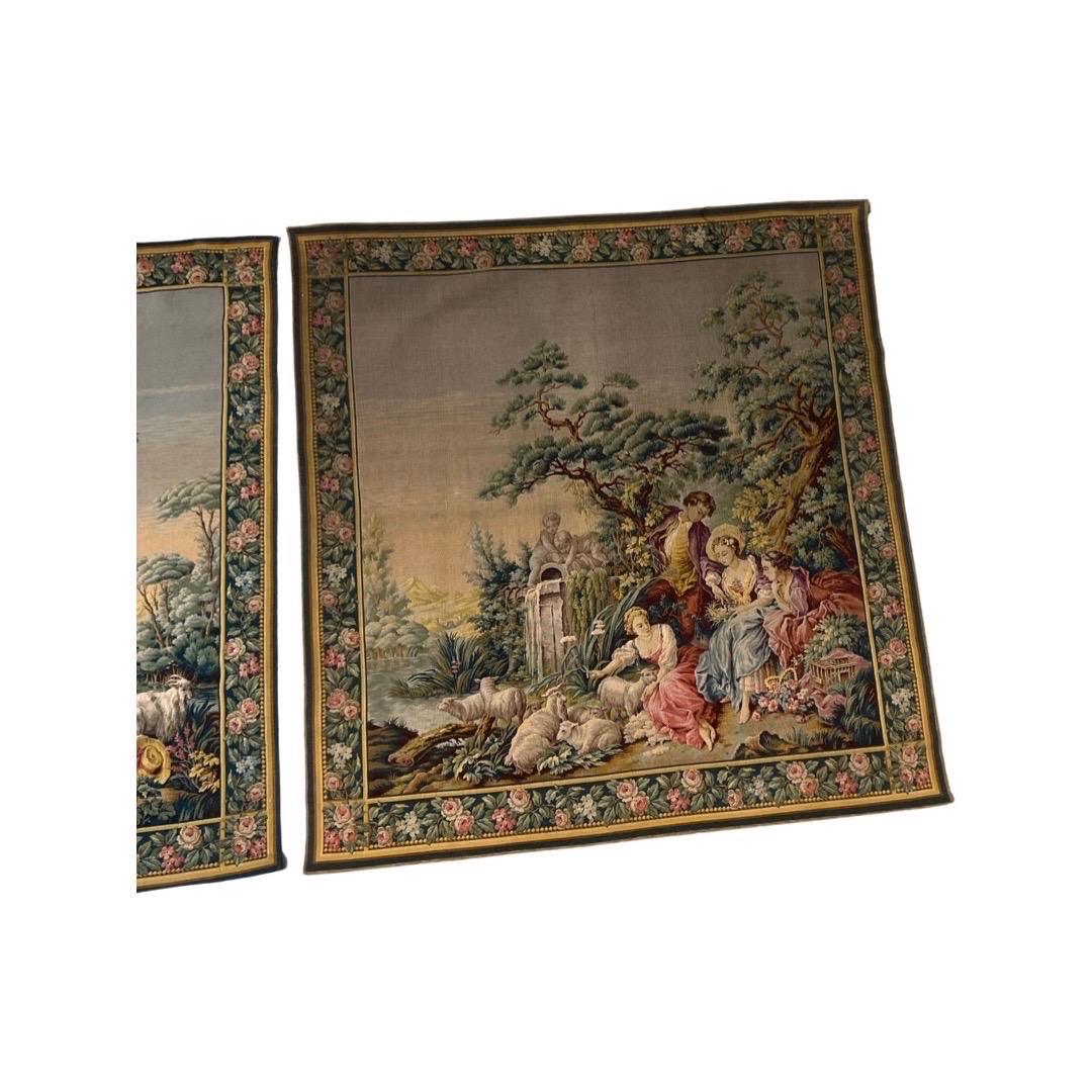 Opposing Pair, 19th Century French Aubusson “Night & Day” Romantic Tapestries 9