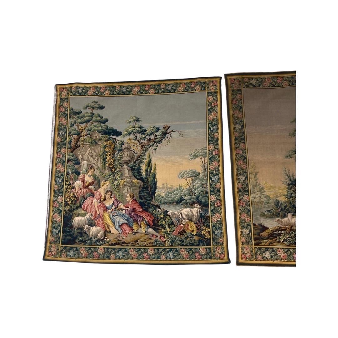 Opposing Pair, 19th Century French Aubusson “Night & Day” Romantic Tapestries 11
