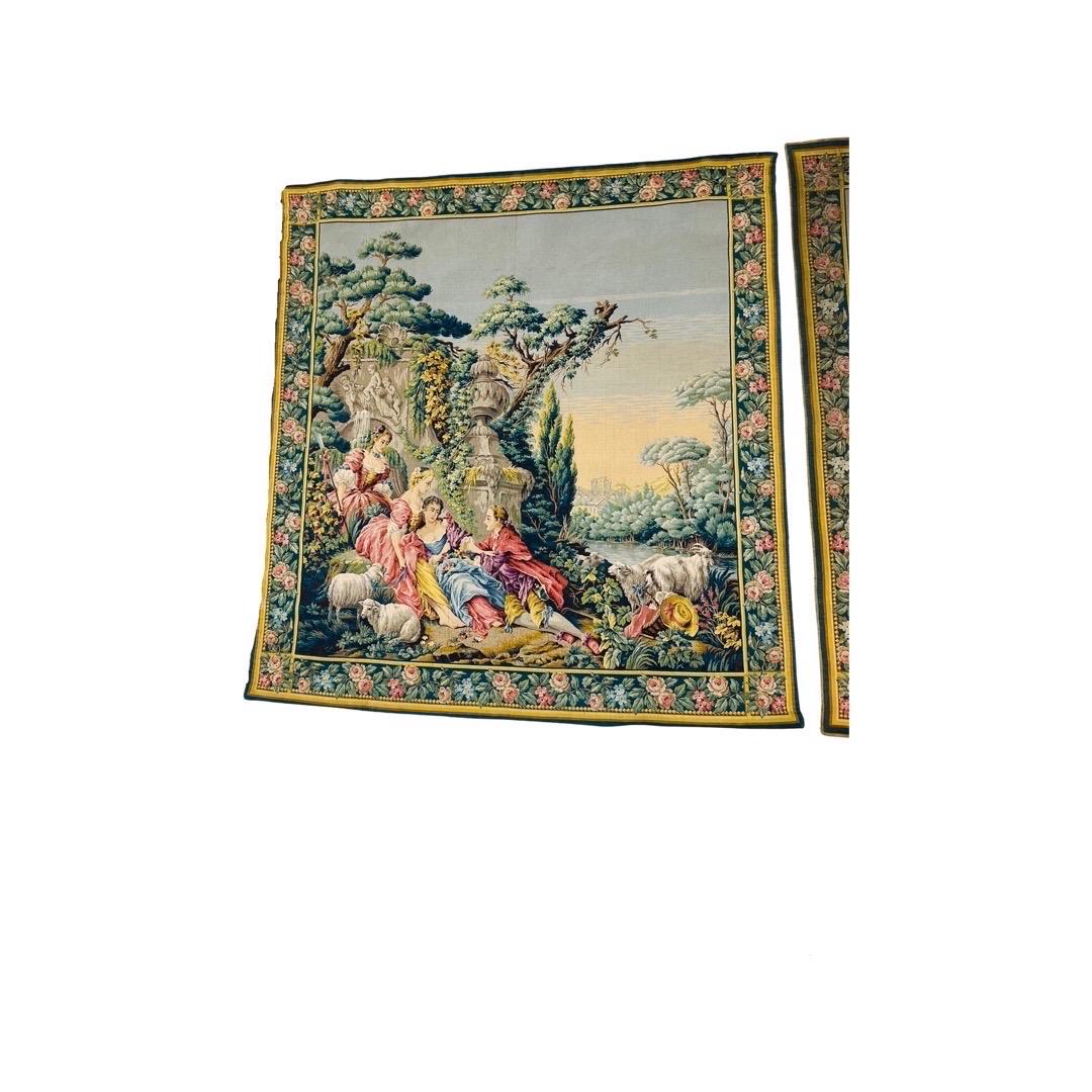 Opposing Pair, 19th Century French Aubusson “Night & Day” Romantic Tapestries 12