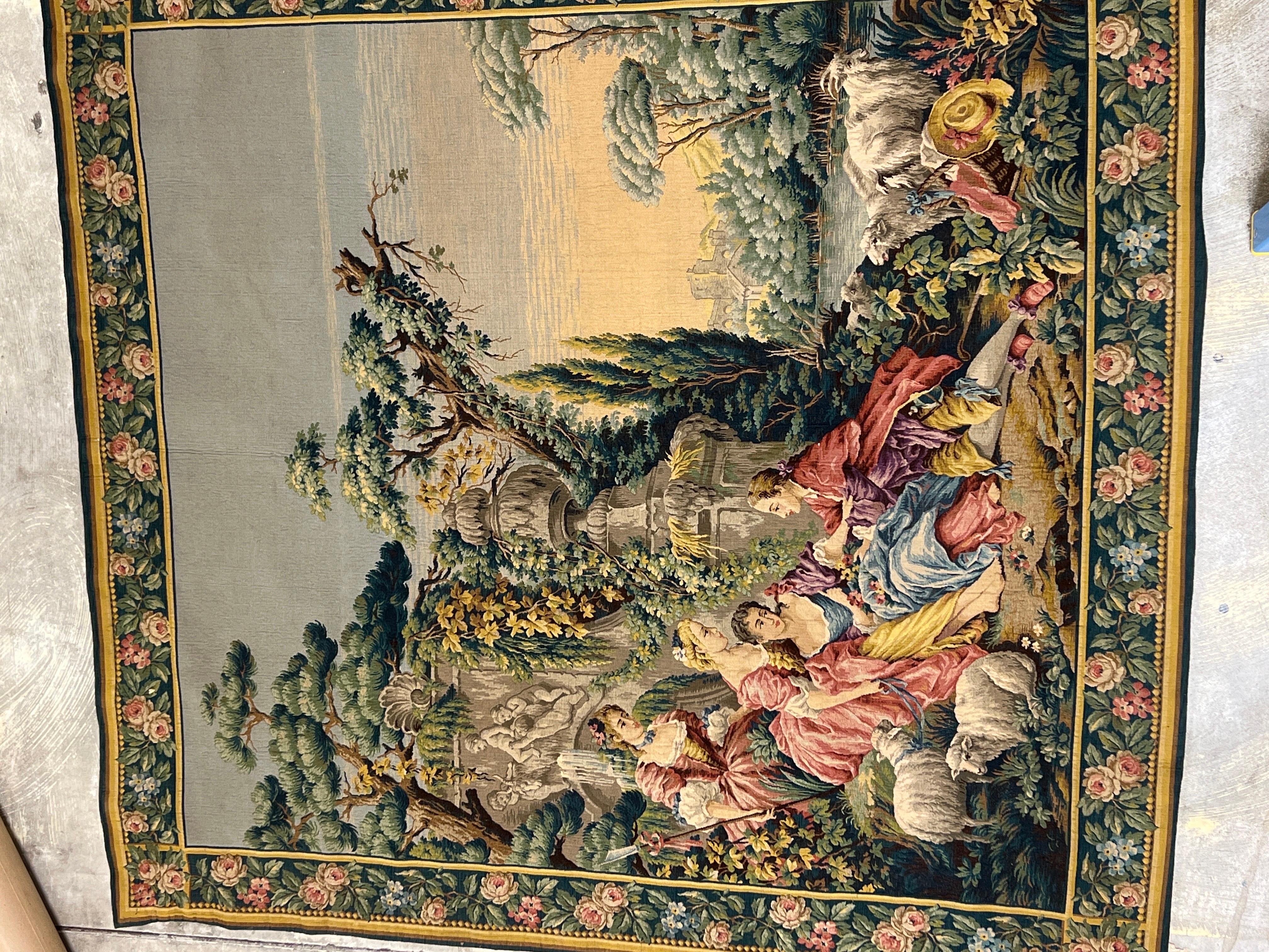 Opposing Pair, 19th Century French Aubusson “Night & Day” Romantic Tapestries In Good Condition In Atlanta, GA