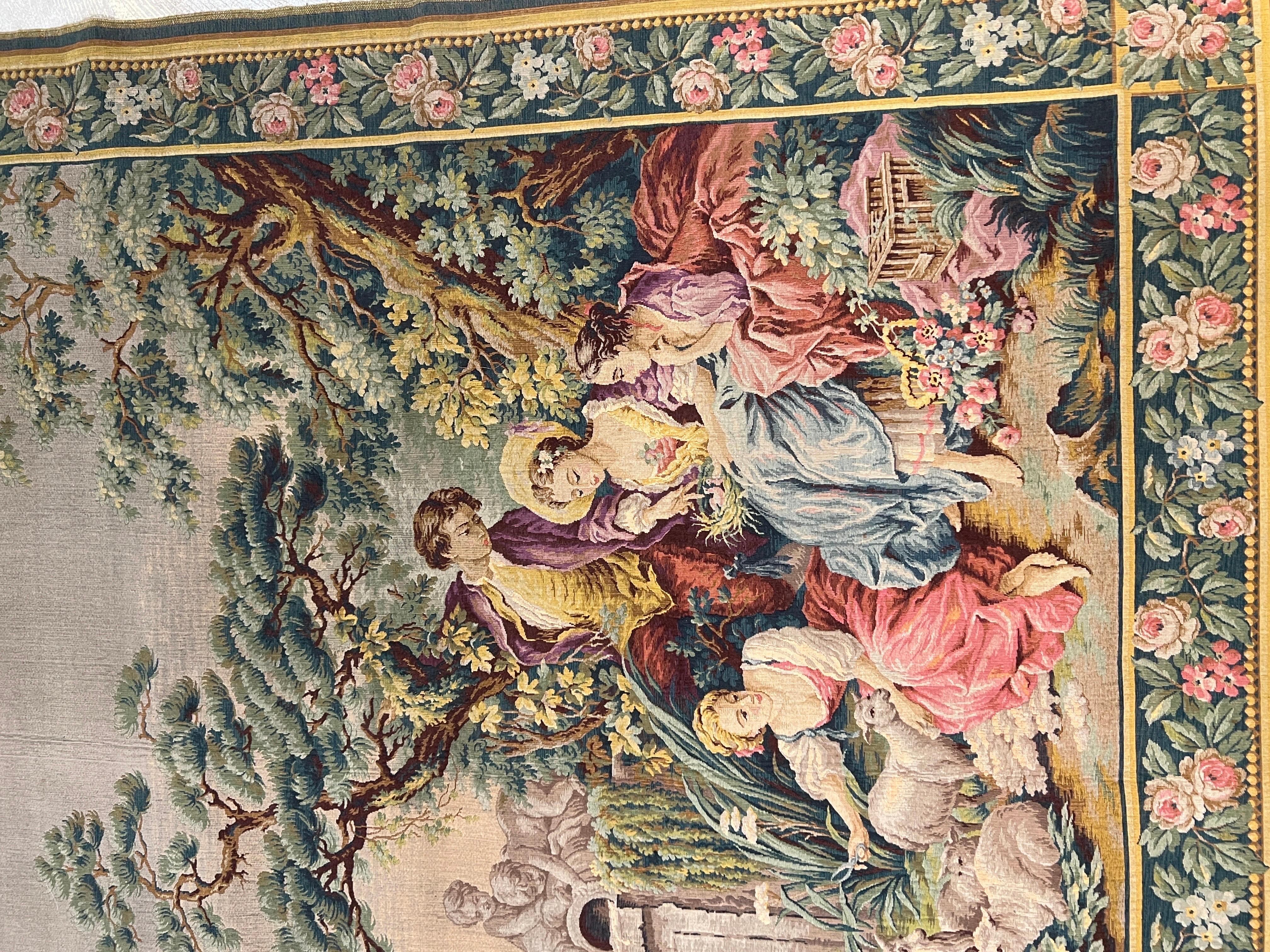 Wool Opposing Pair, 19th Century French Aubusson “Night & Day” Romantic Tapestries