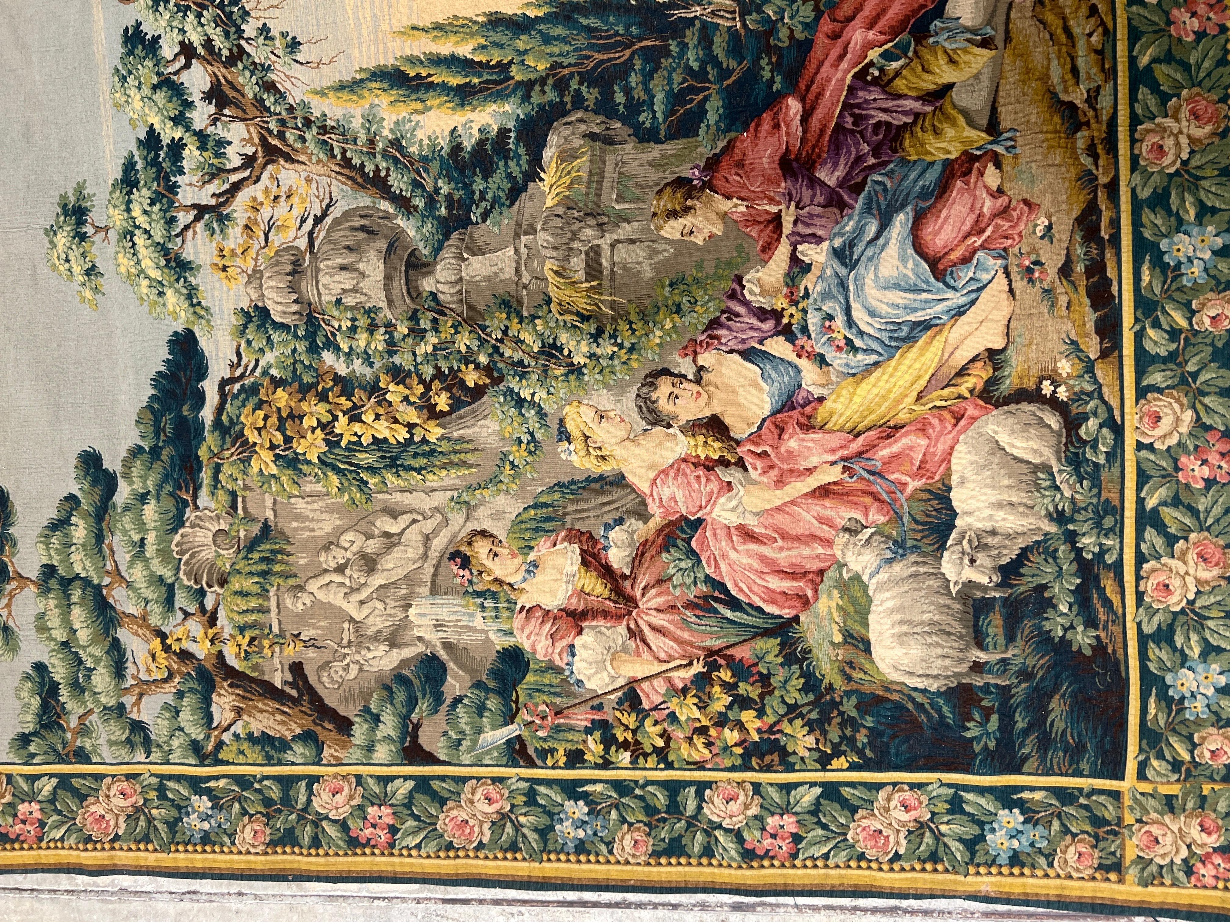 Opposing Pair, 19th Century French Aubusson “Night & Day” Romantic Tapestries 5