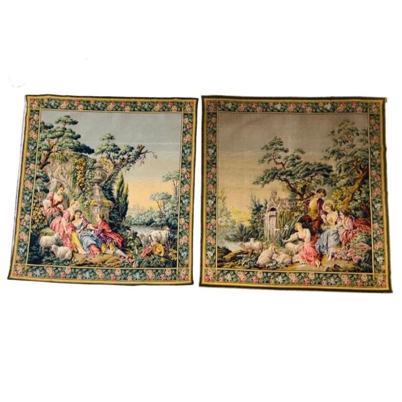 Opposing Pair, 19th Century French Aubusson “Night & Day” Romantic Tapestries