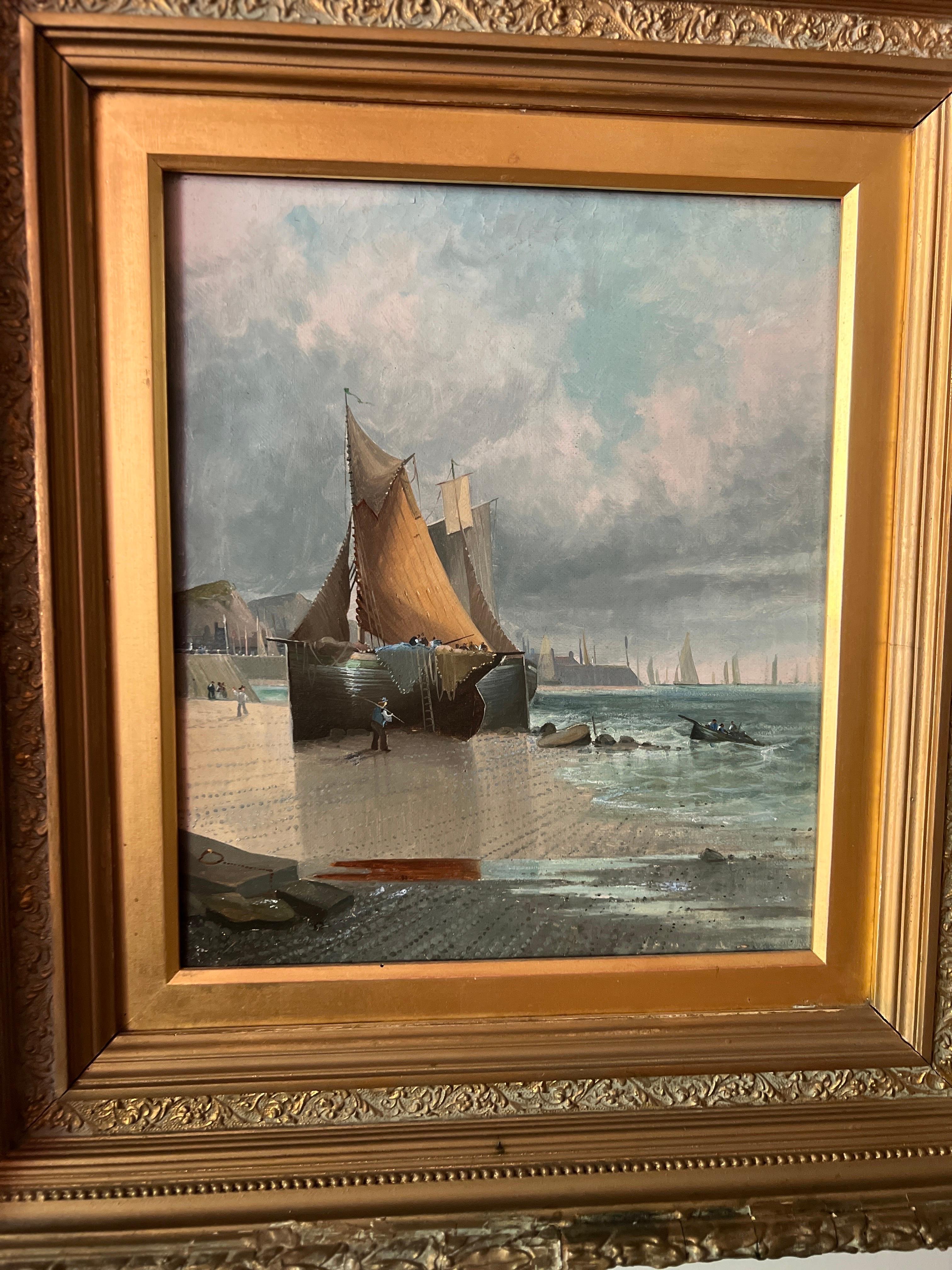 Opposing Pair, Dutch School Seascape Paintings on Canvas 20th Century For Sale 7