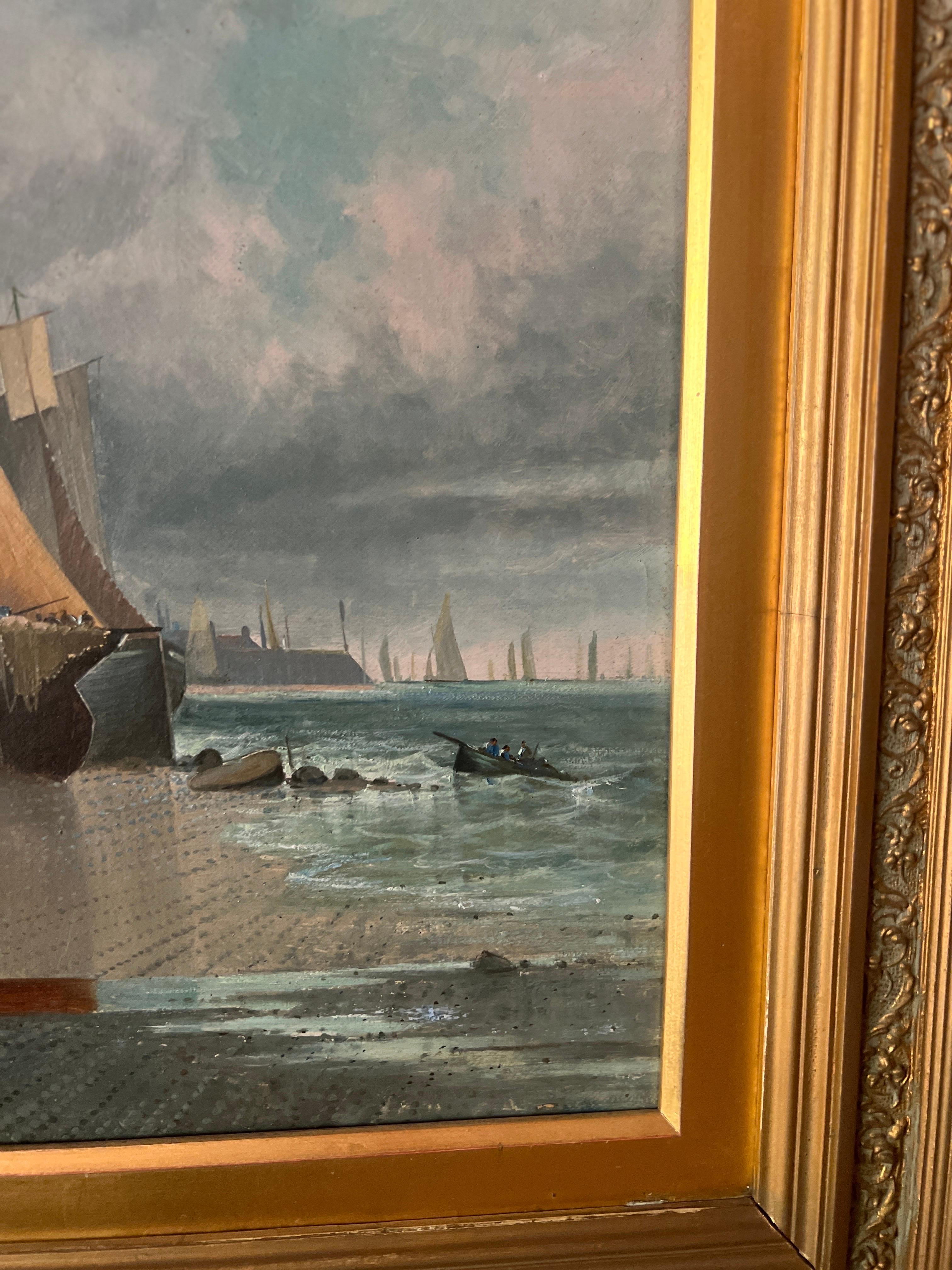 Opposing Pair, Dutch School Seascape Paintings on Canvas 20th Century For Sale 10